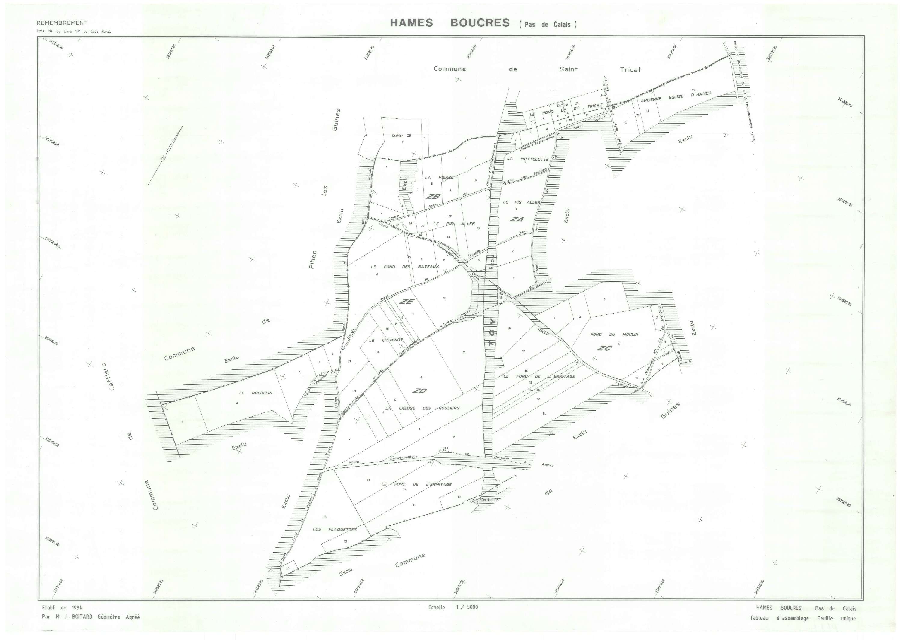 Ames - Plan cadastral : tableau d'assemblage postérieur au remembrement.