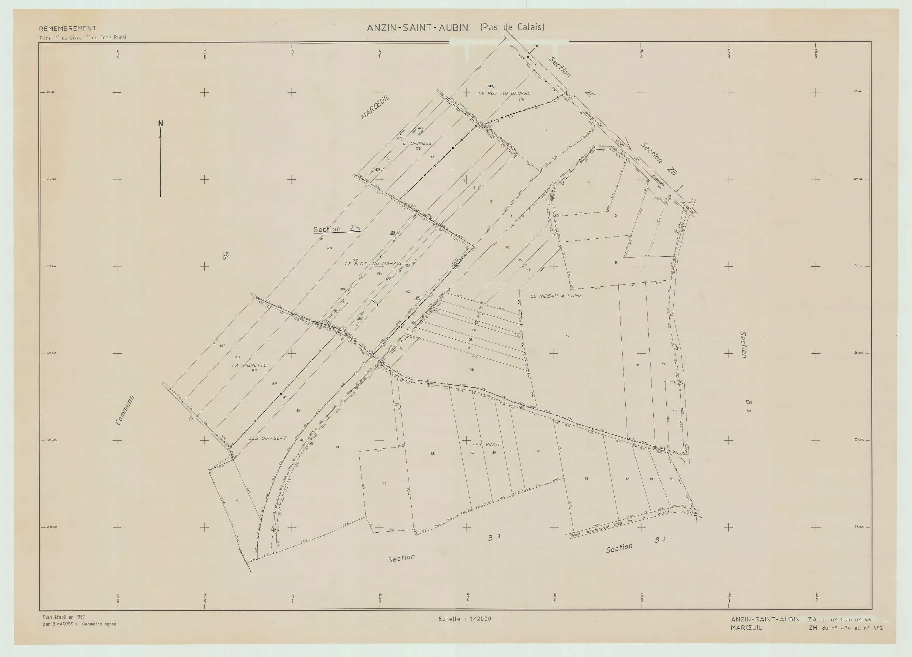 Anzin-Saint-Aubin - Plan de remembrement : section ZA.