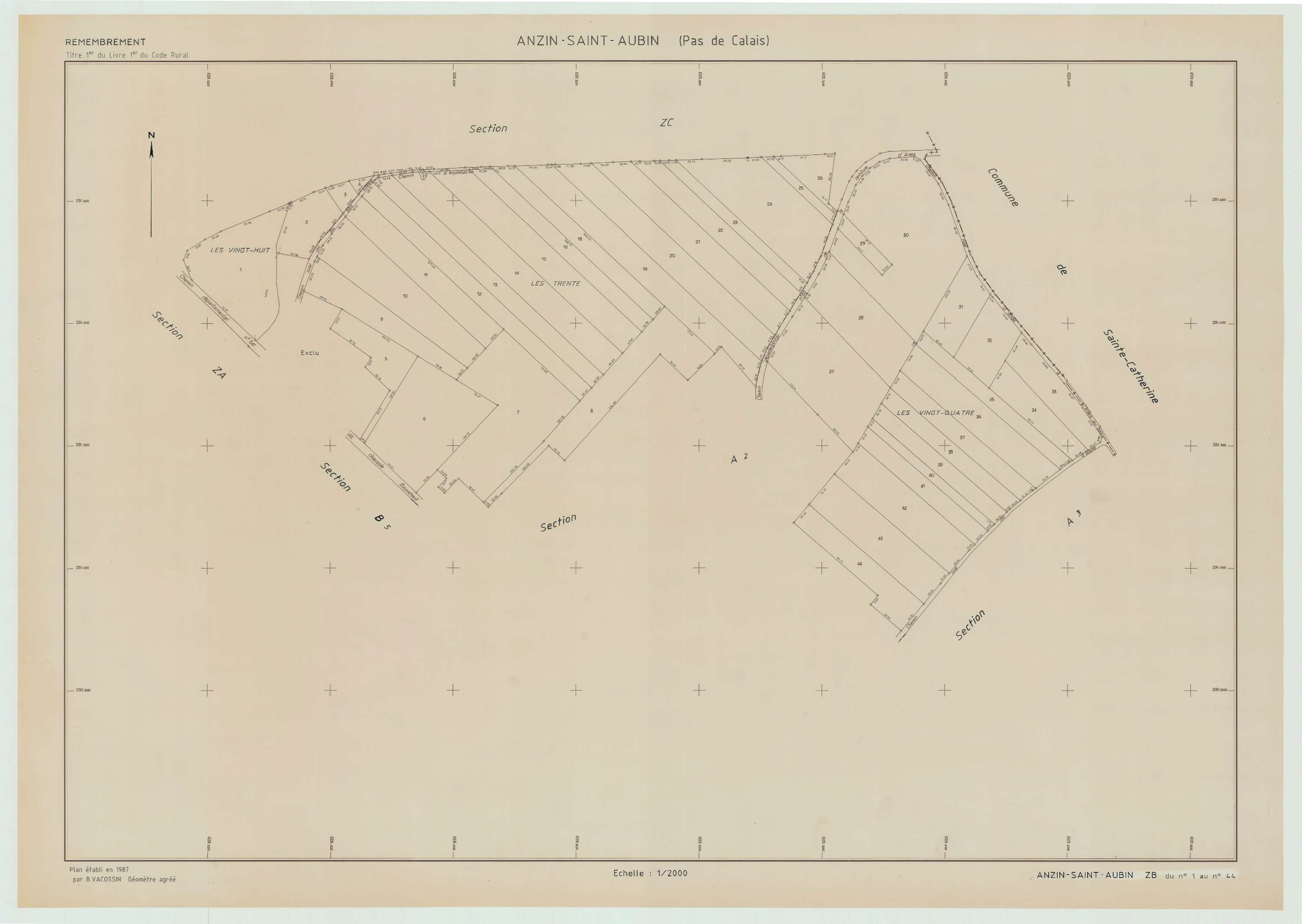 Anzin-Saint-Aubin - Plan de remembrement : section ZB.