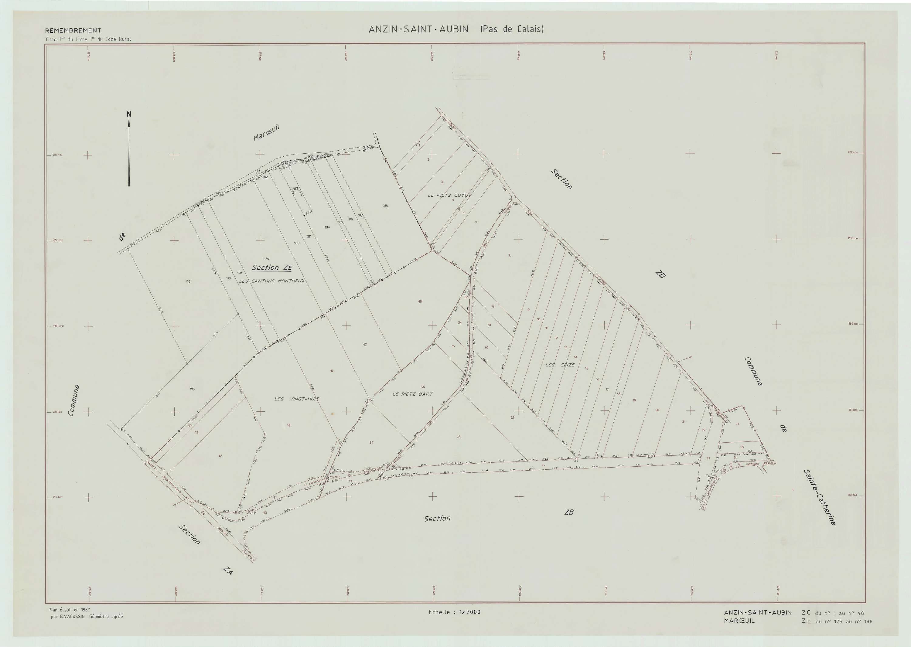 Anzin-Saint-Aubin - Plan de remembrement : section ZC.