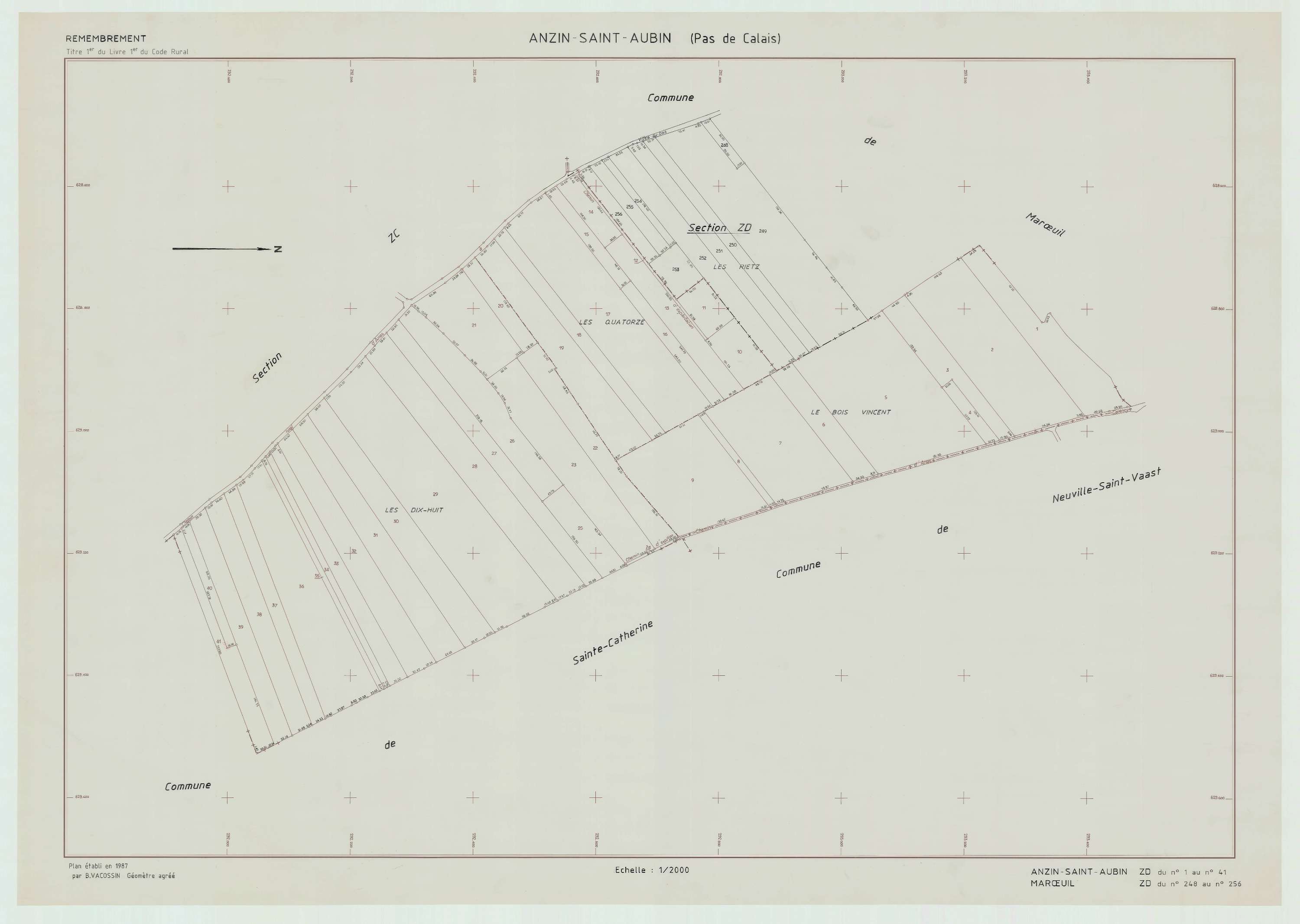 Anzin-Saint-Aubin - Plan de remembrement : section ZD.
