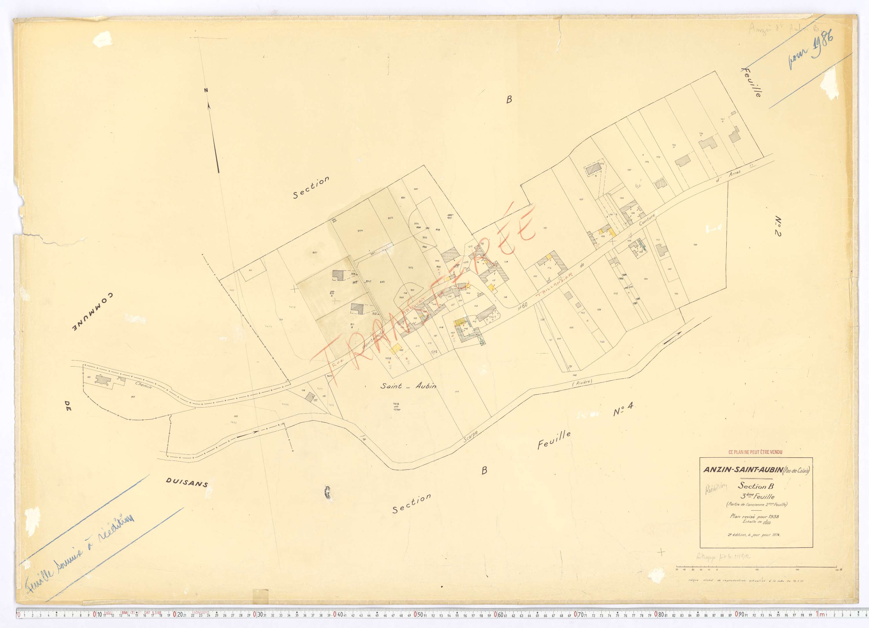 Anzin-Saint-Aubin - Section B, feuille 3.