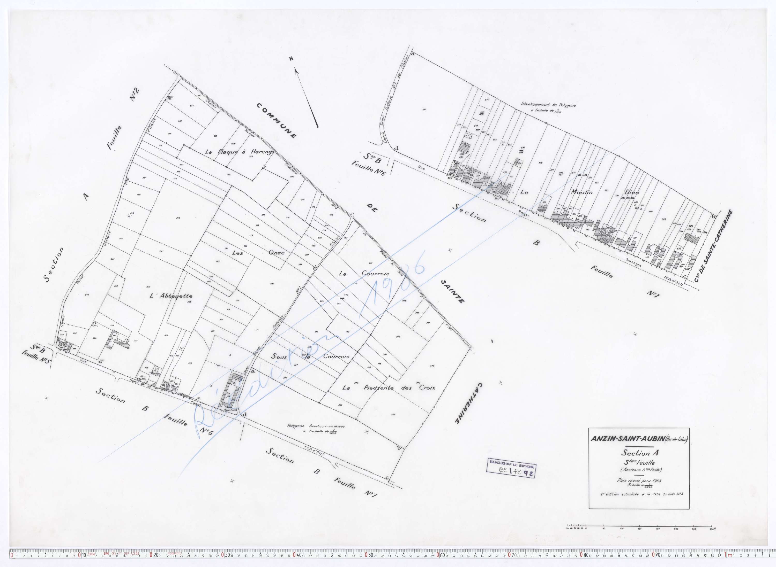 Anzin-Saint-Aubin - Section A, feuille 3.