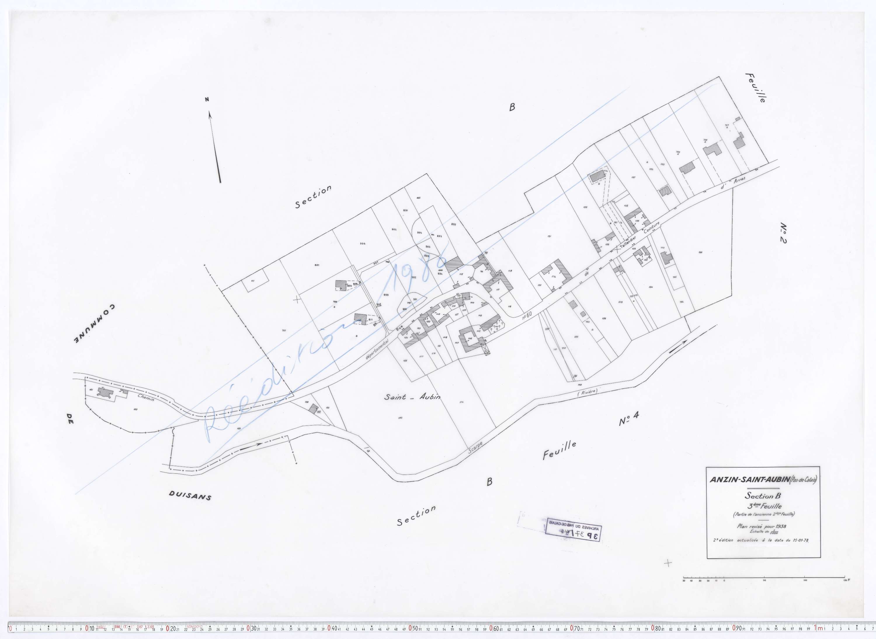 Anzin-Saint-Aubin - Section B, feuille 3.