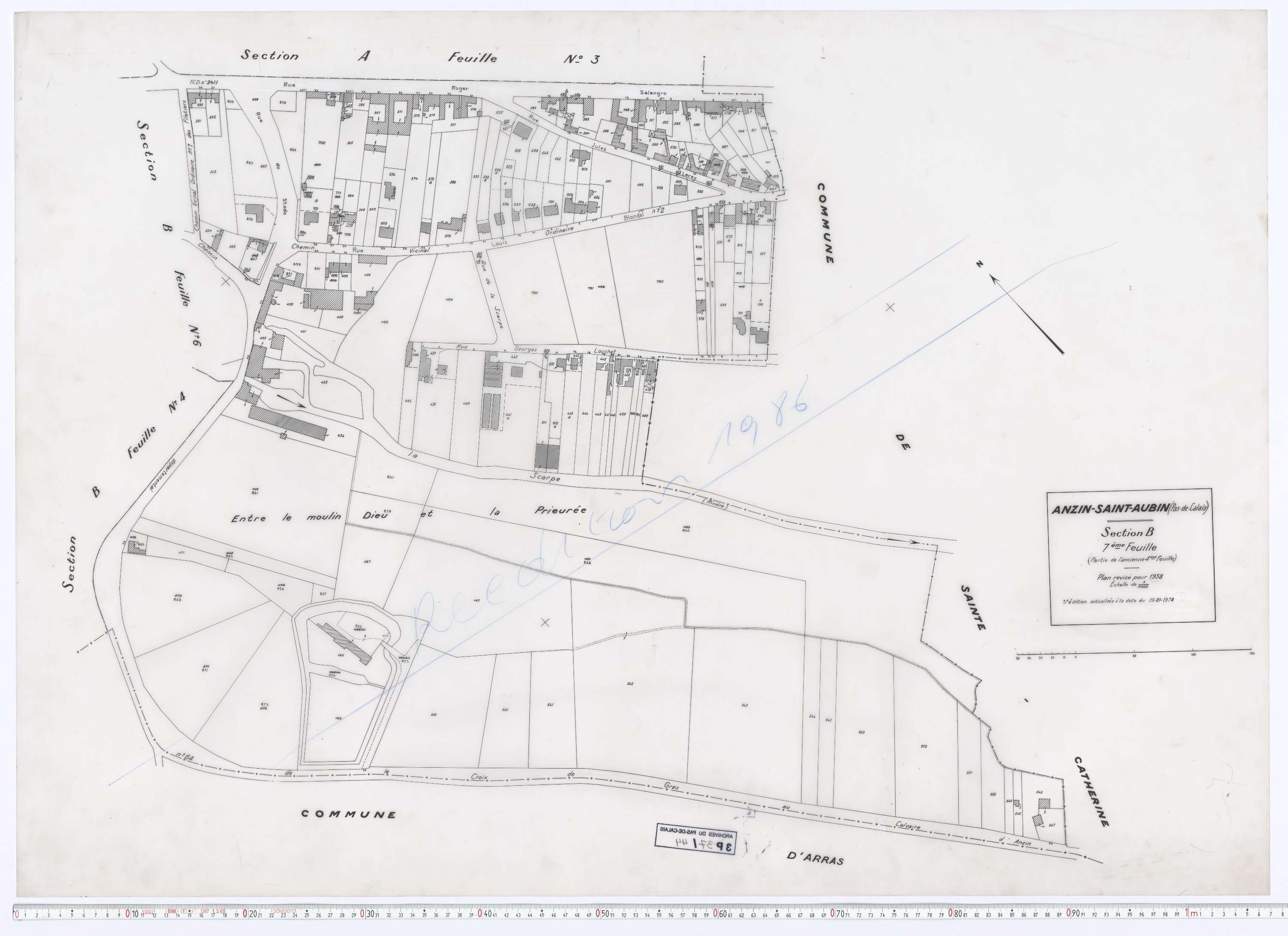 Anzin-Saint-Aubin - Section B, feuille 7.