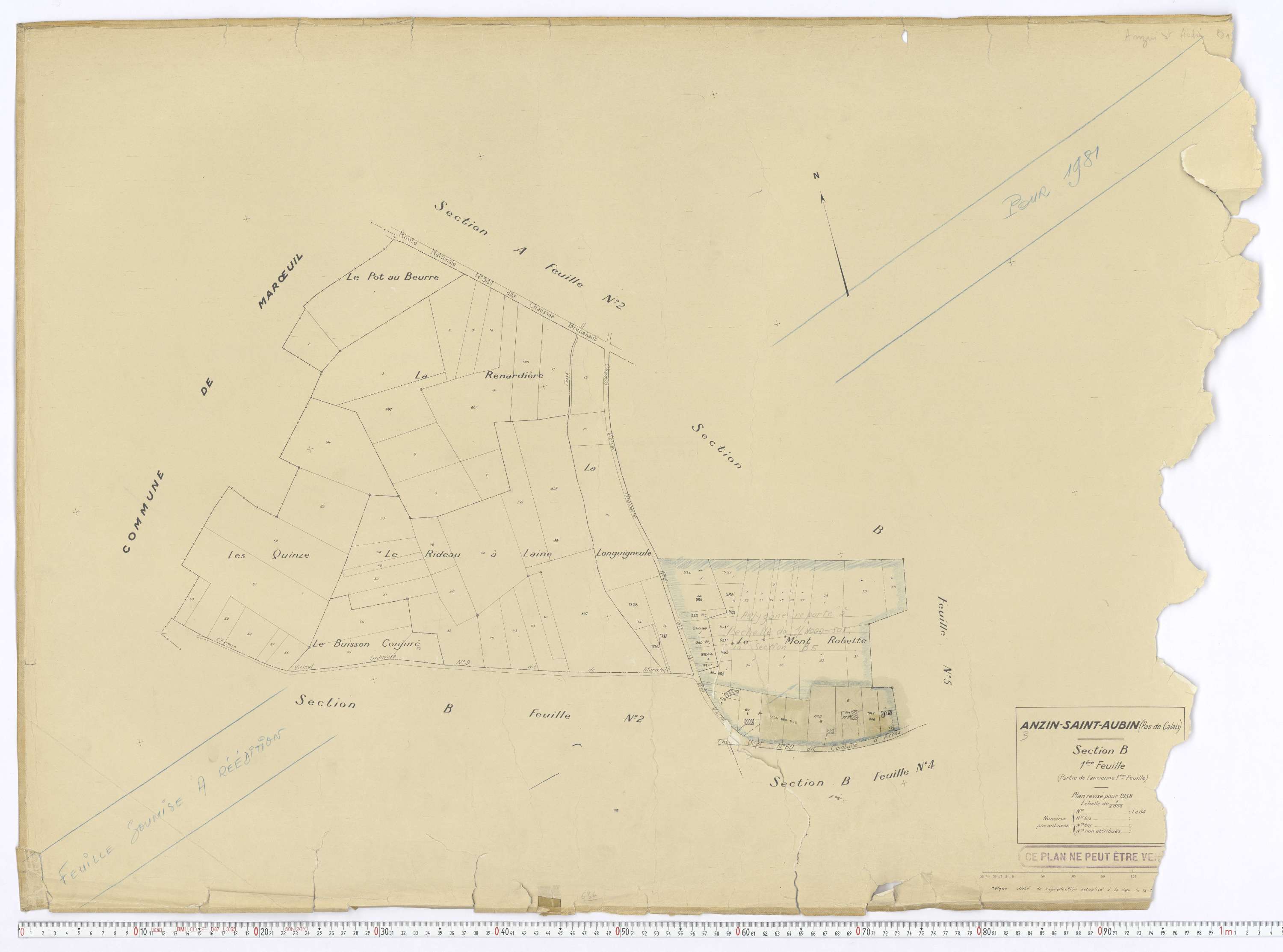 Anzin-Saint-Aubin - Section B, feuille 1.