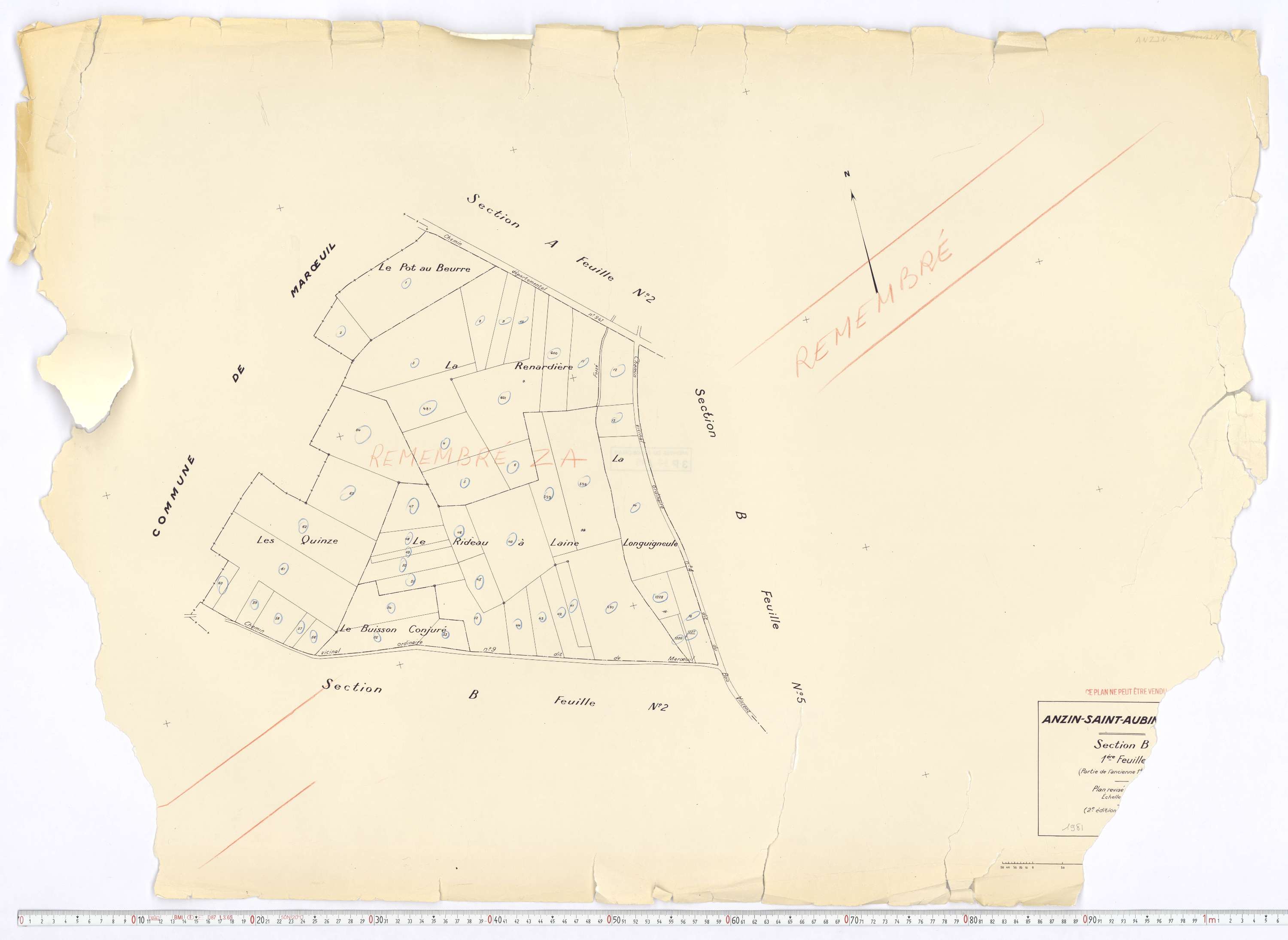 Anzin-Saint-Aubin - Section B, feuille 1.