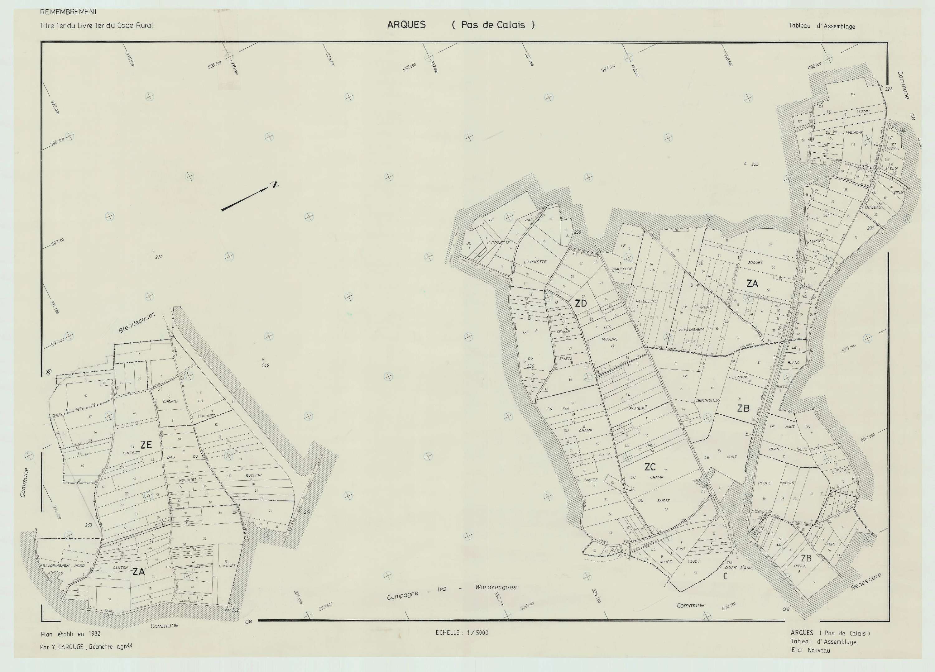 Arques - Plan cadastral : tableau d'assemblage postérieur au remembrement.