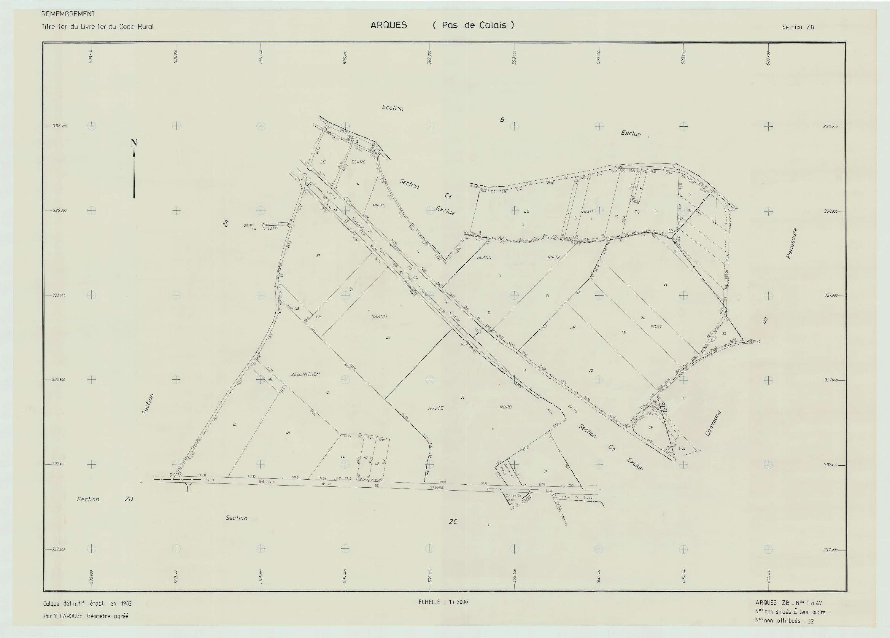 Arques - Plan de remembrement : section ZB.