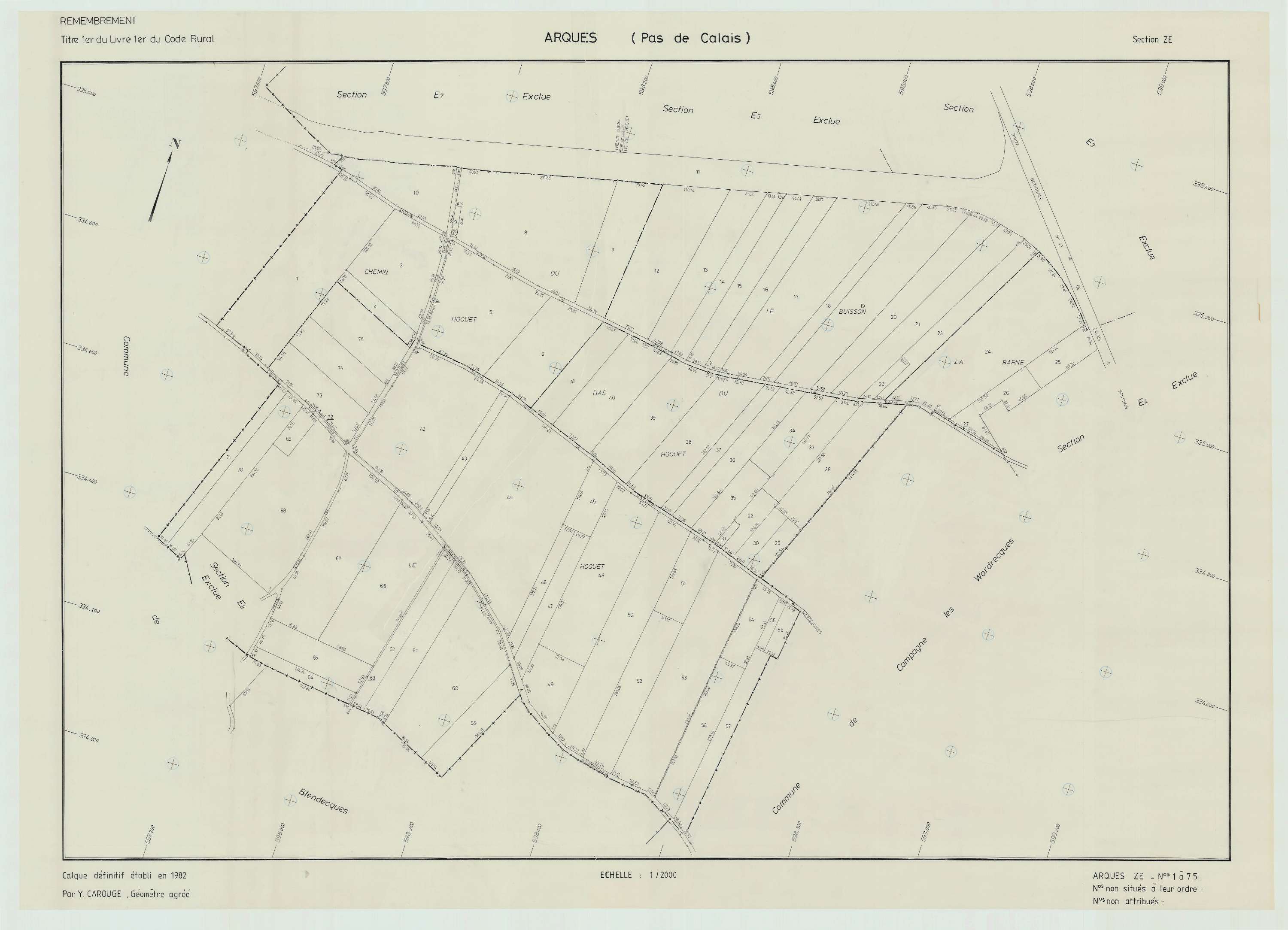 Arques - Plan de remembrement : section ZE.