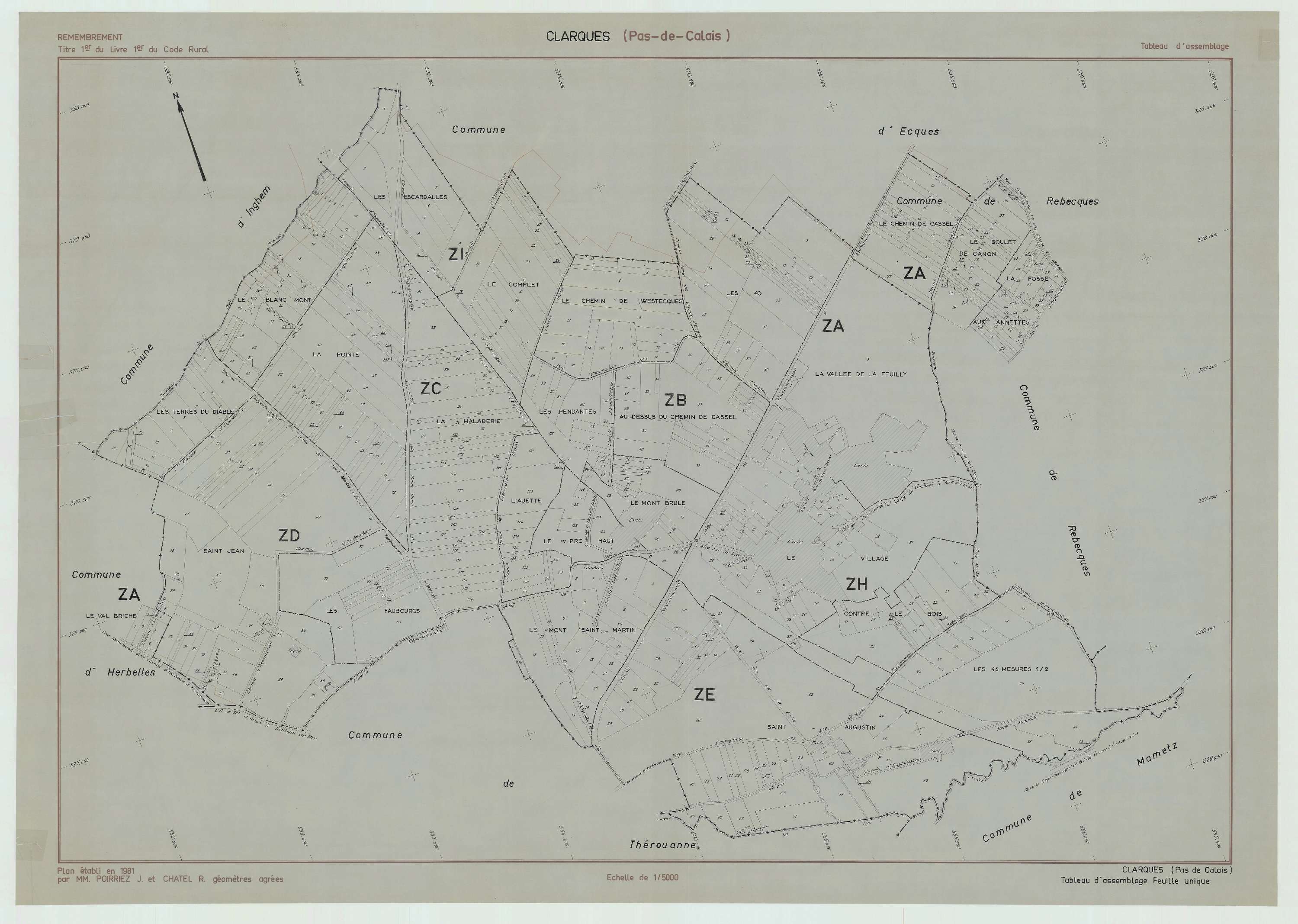 Arques - Plan cadastral : tableau d'assemblage postérieur au remembrement.