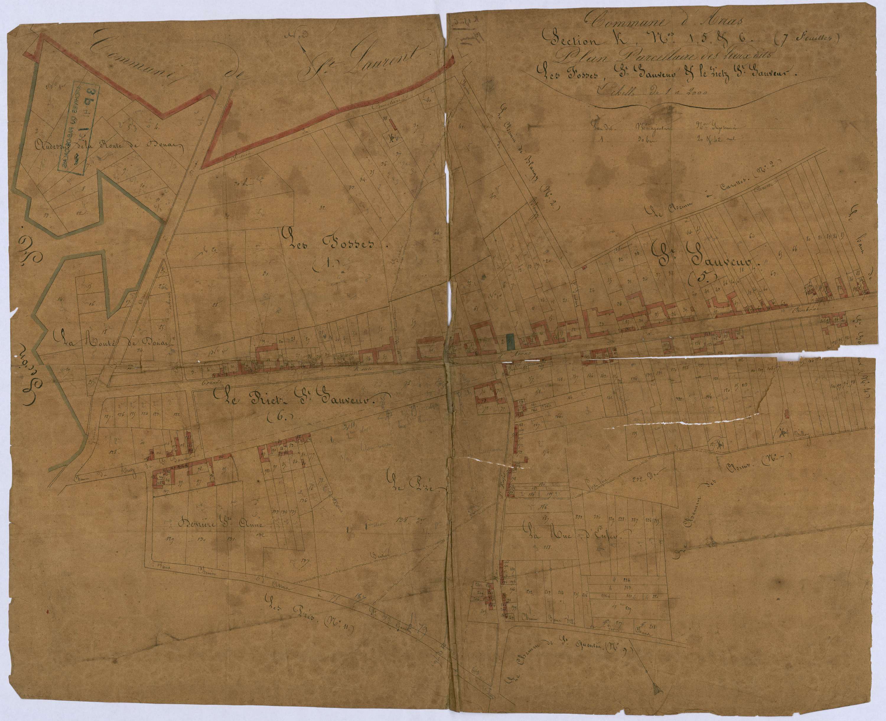 Arras - Section K, 1re, 5e et 6e feuilles