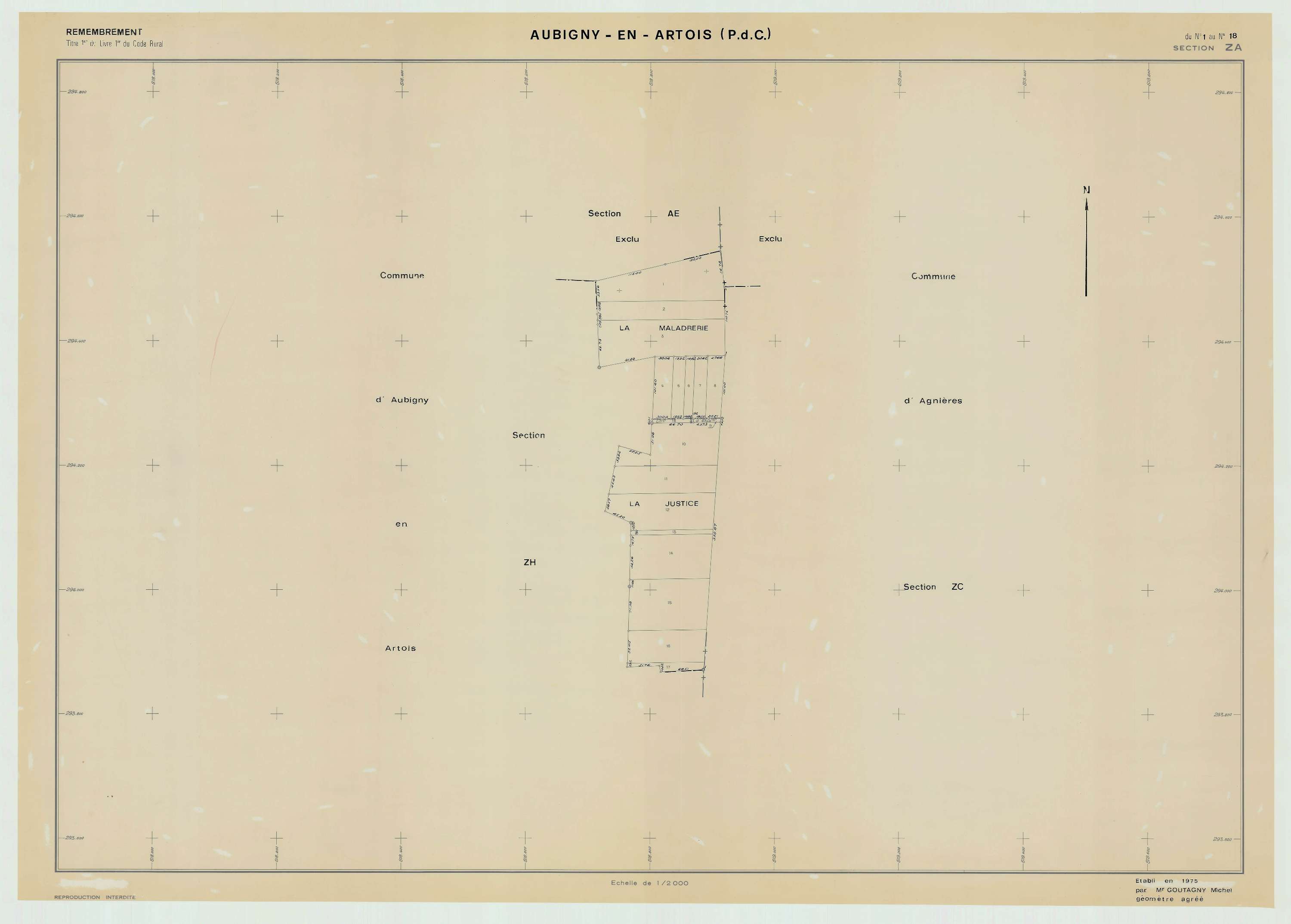 Aubigny-en-Artois - Plan de remembrement : section ZA.