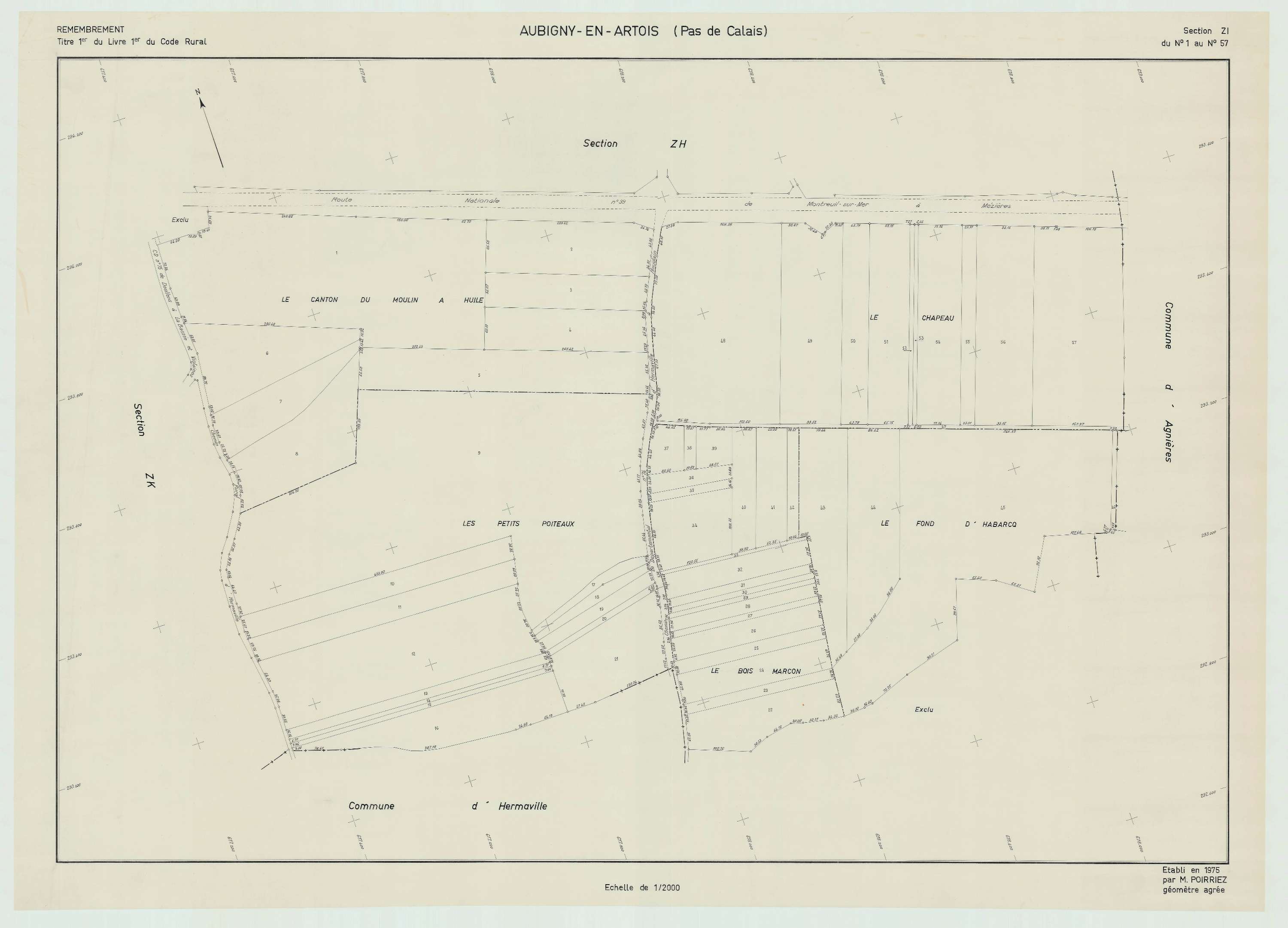 Aubigny-en-Artois - Plan de remembrement : section ZI.