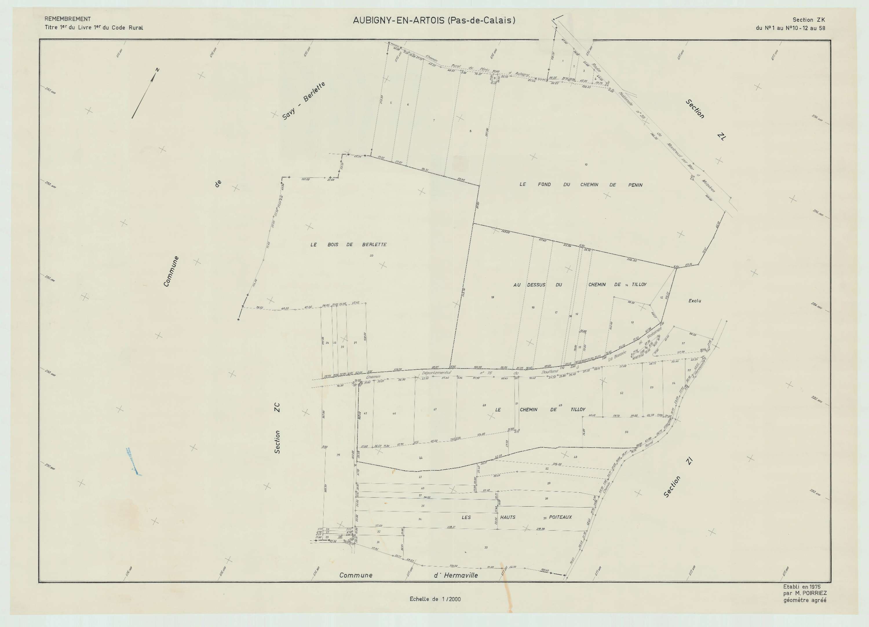 Aubigny-en-Artois - Plan de remembrement : section ZK.