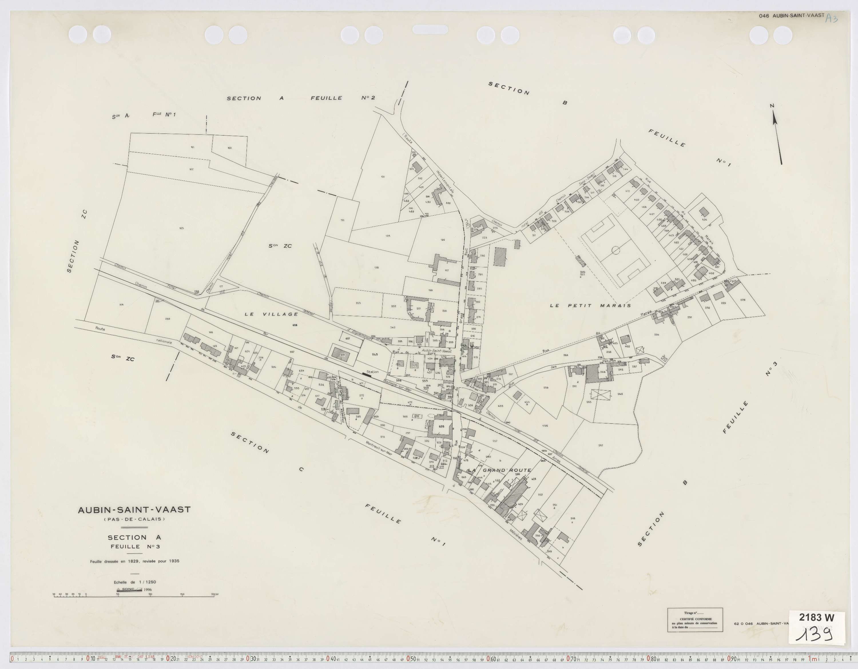 Aubin-Saint-Vaast - Section A, feuille 3.