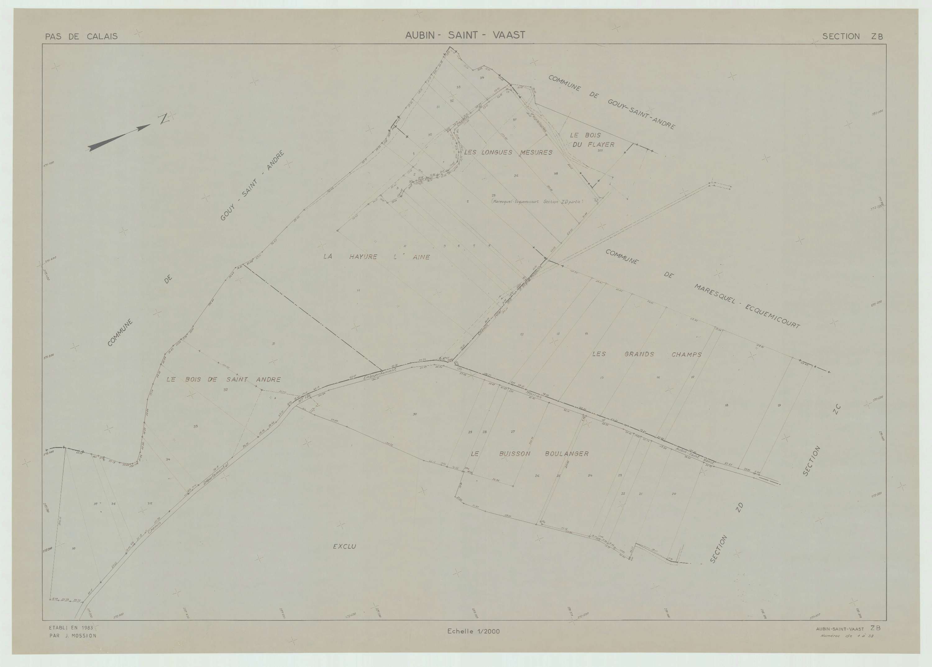 Aubin-Saint-Vaast - Plan de remembrement : section ZB.