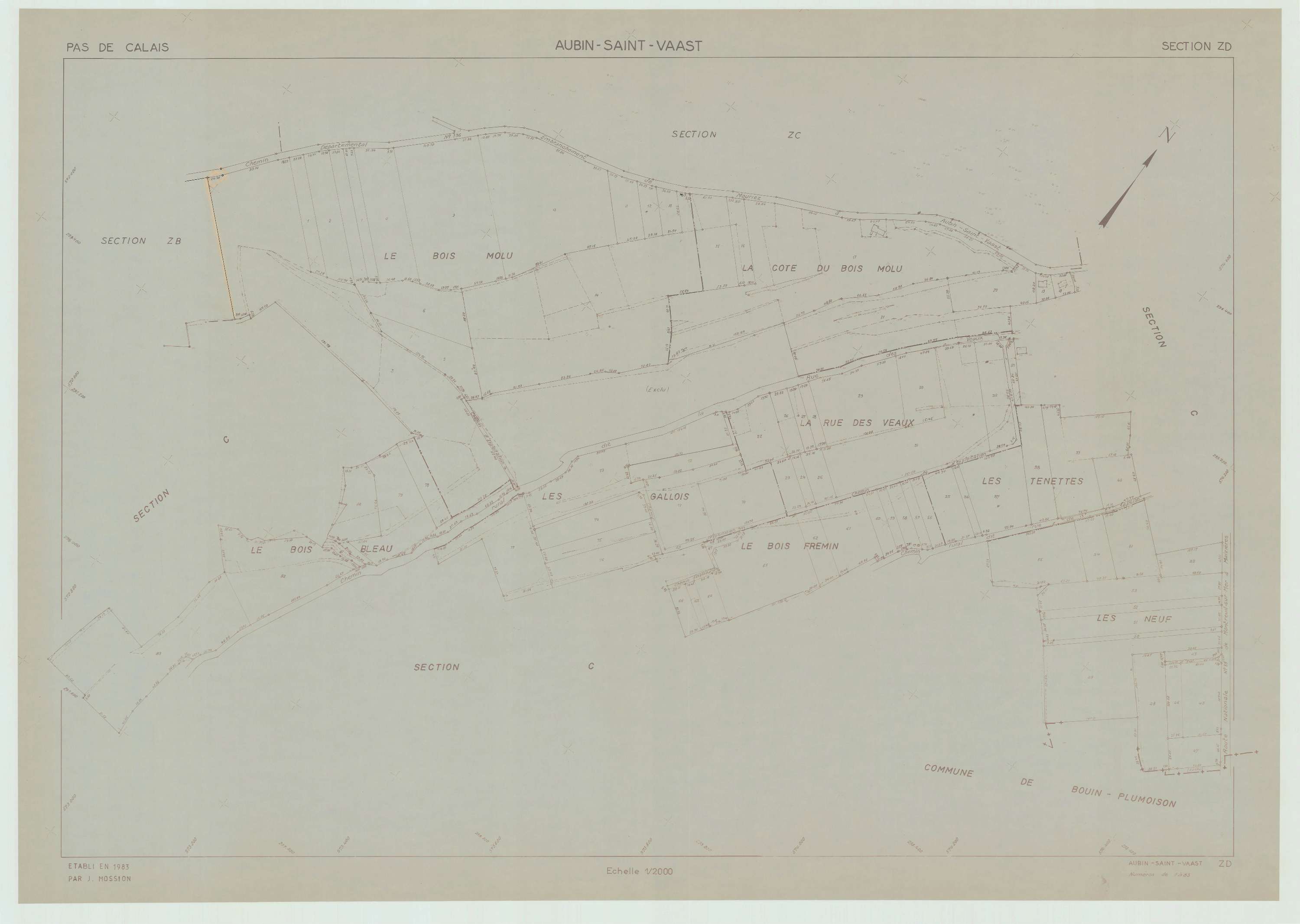 Aubin-Saint-Vaast - Plan de remembrement : section ZD.