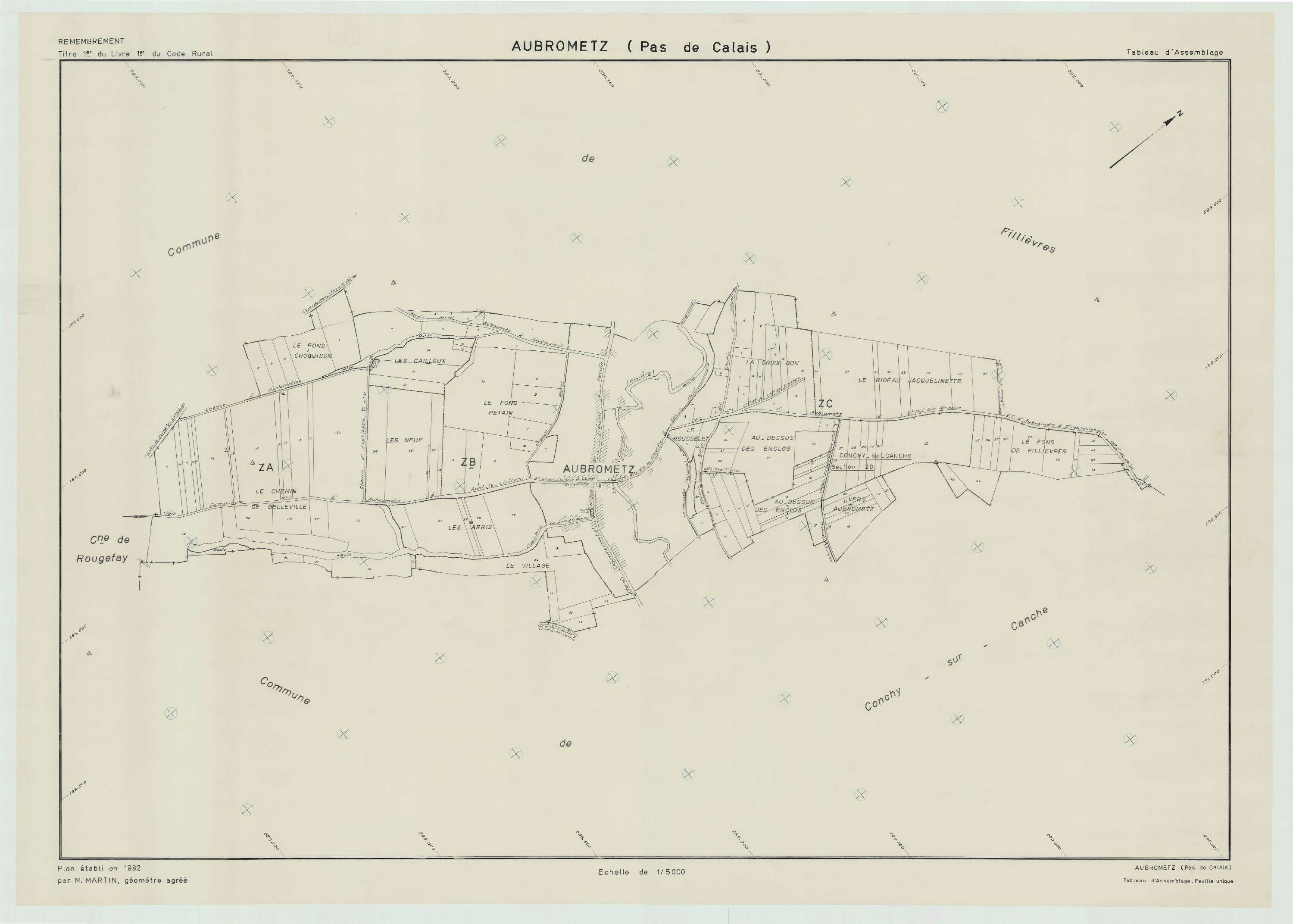 Aubrometz - Plan cadastral : tableau d'assemblage postérieur au remembrement.