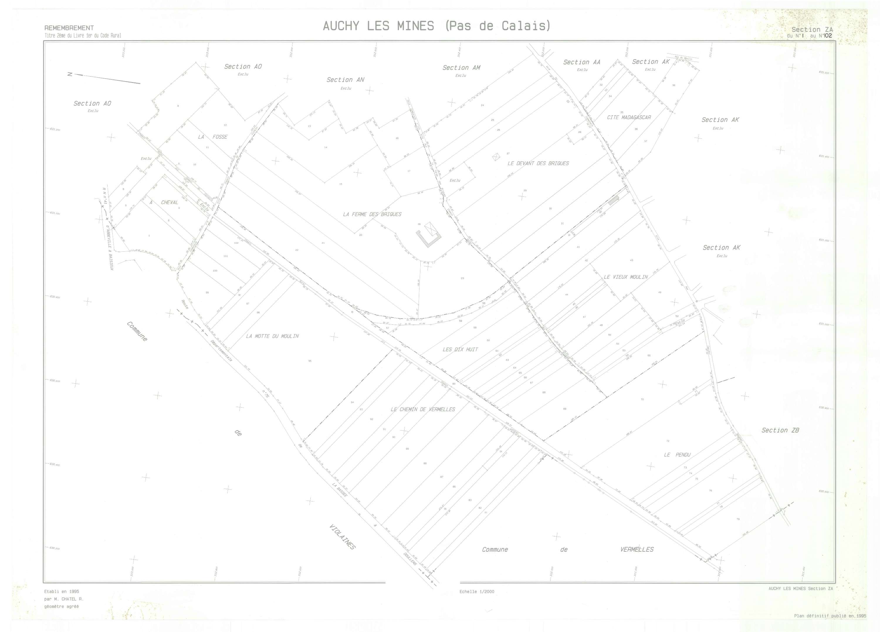 Auchy-les-Mines - Plan de remembrement : section ZA.