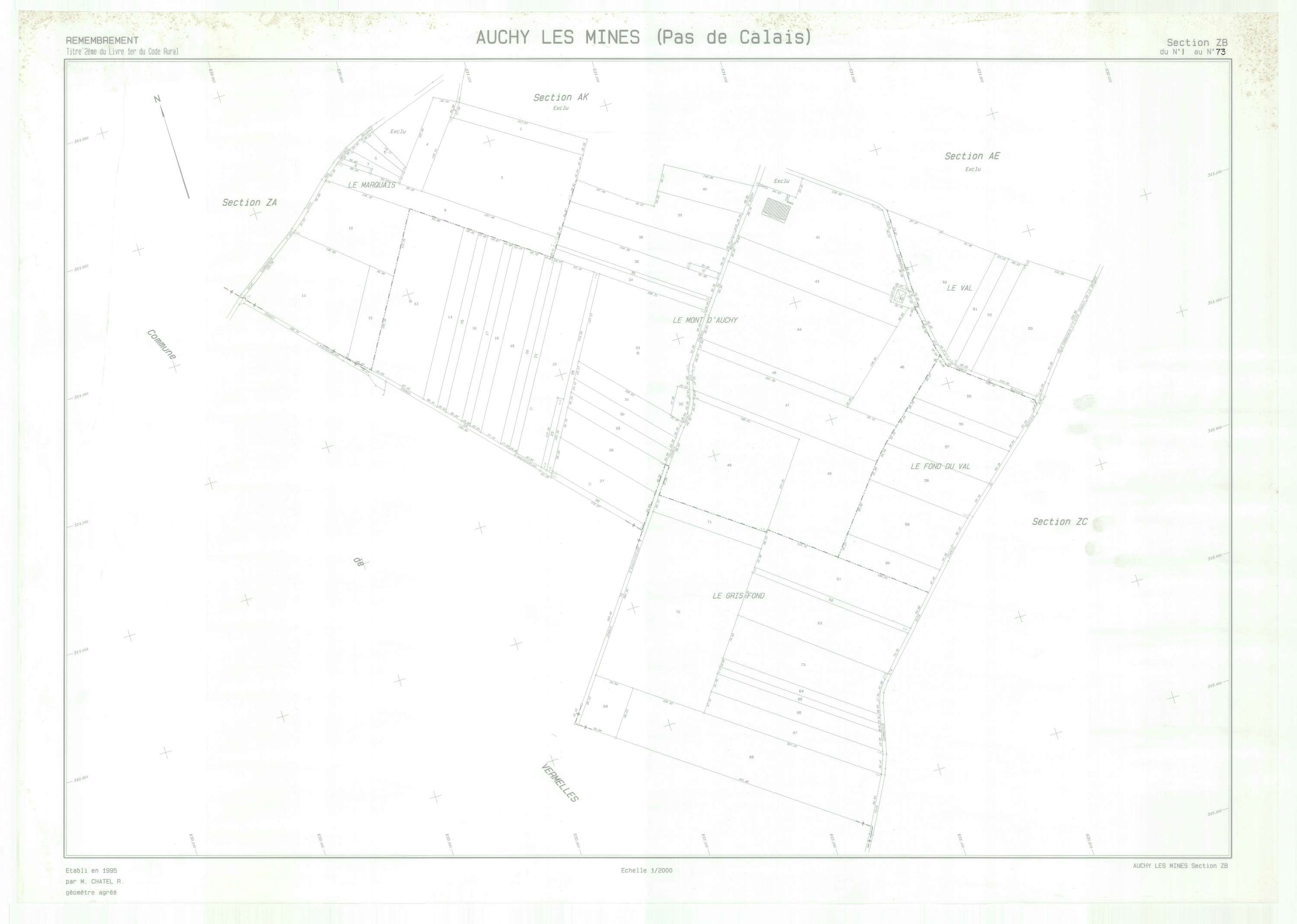 Auchy-les-Mines - Plan de remembrement : section ZB.