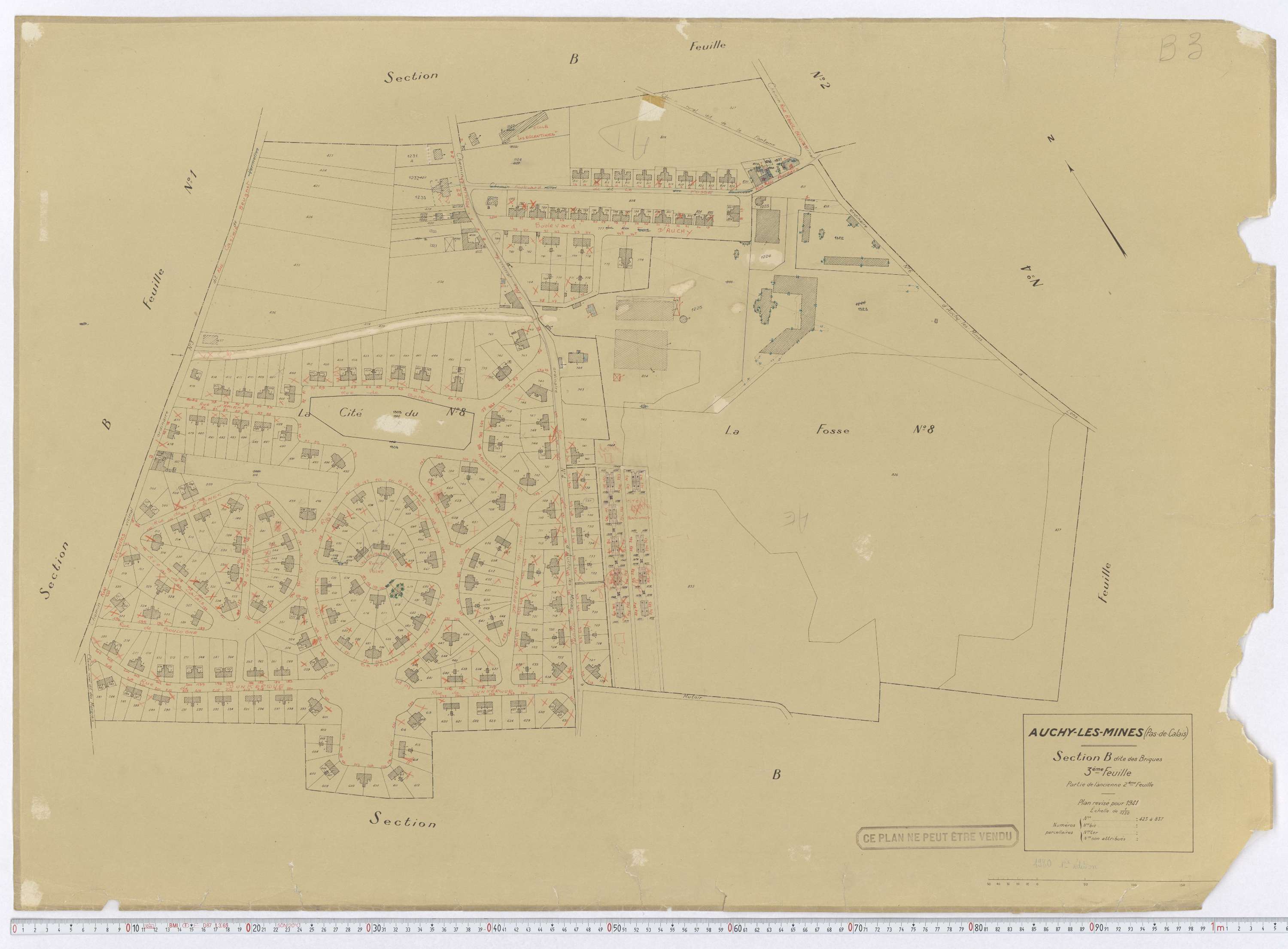 Auchy-les-Mines - Section B, feuille 3.