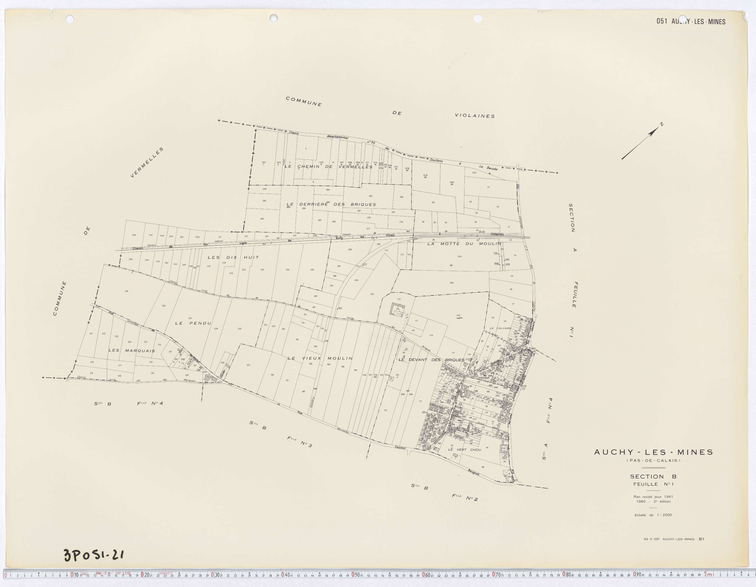 Auchy-les-Mines - Section B, feuille 1.