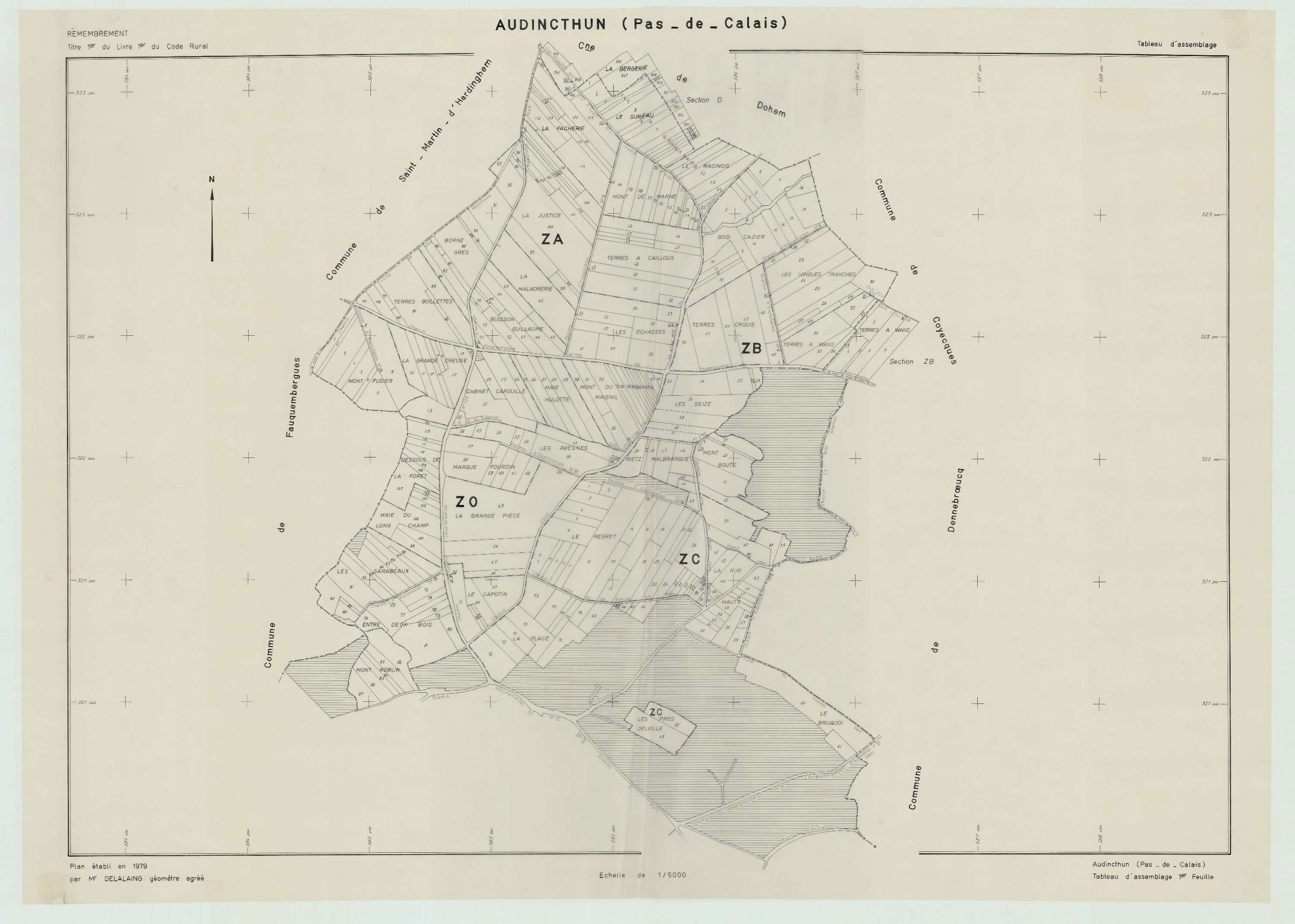 Audincthun - Plan cadastral : tableau d'assemblage postérieur au remembrement.
