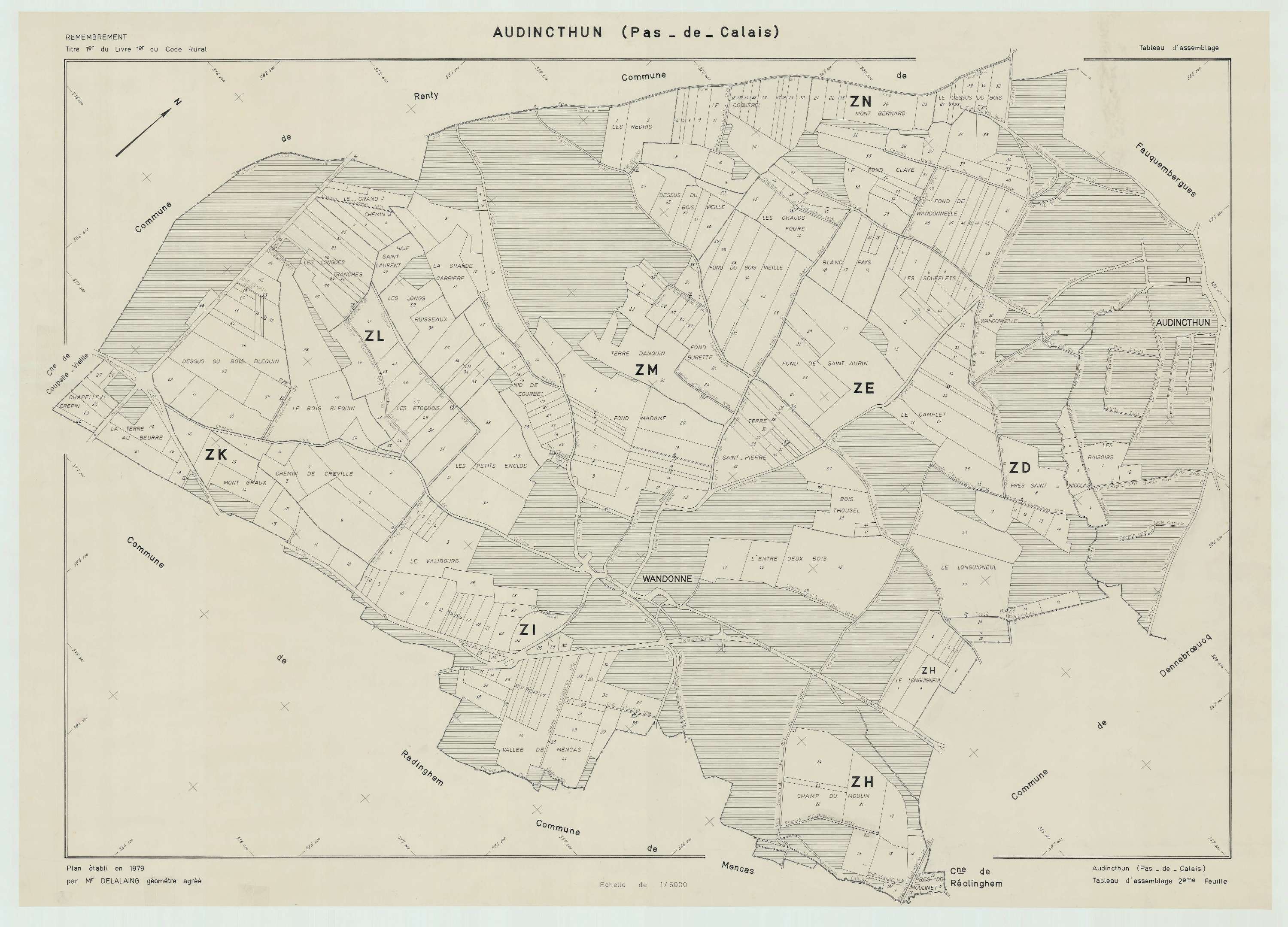 Audincthun - Plan cadastral : tableau d'assemblage postérieur au remembrement.