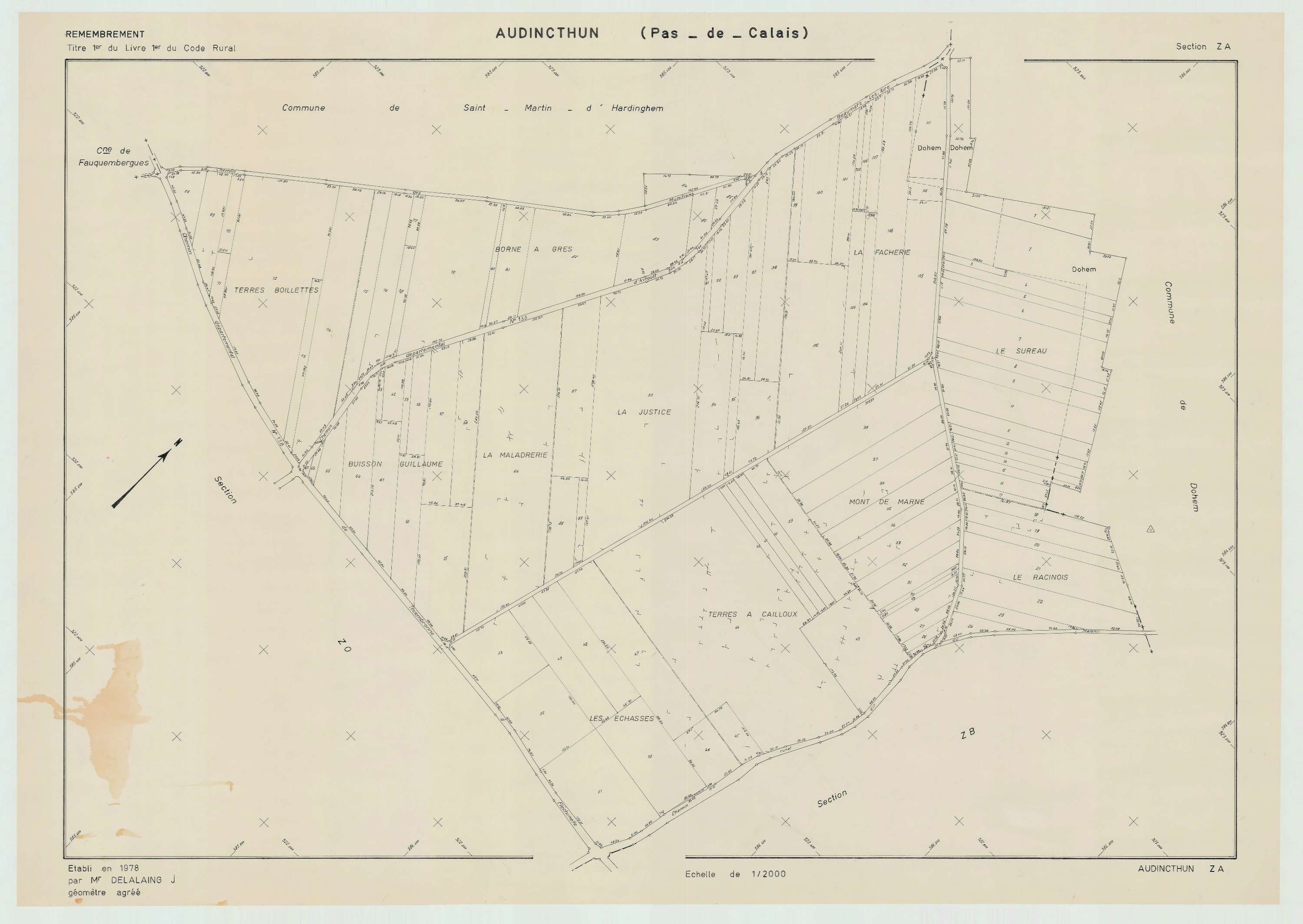 Audincthun - Plan de remembrement : section ZA.