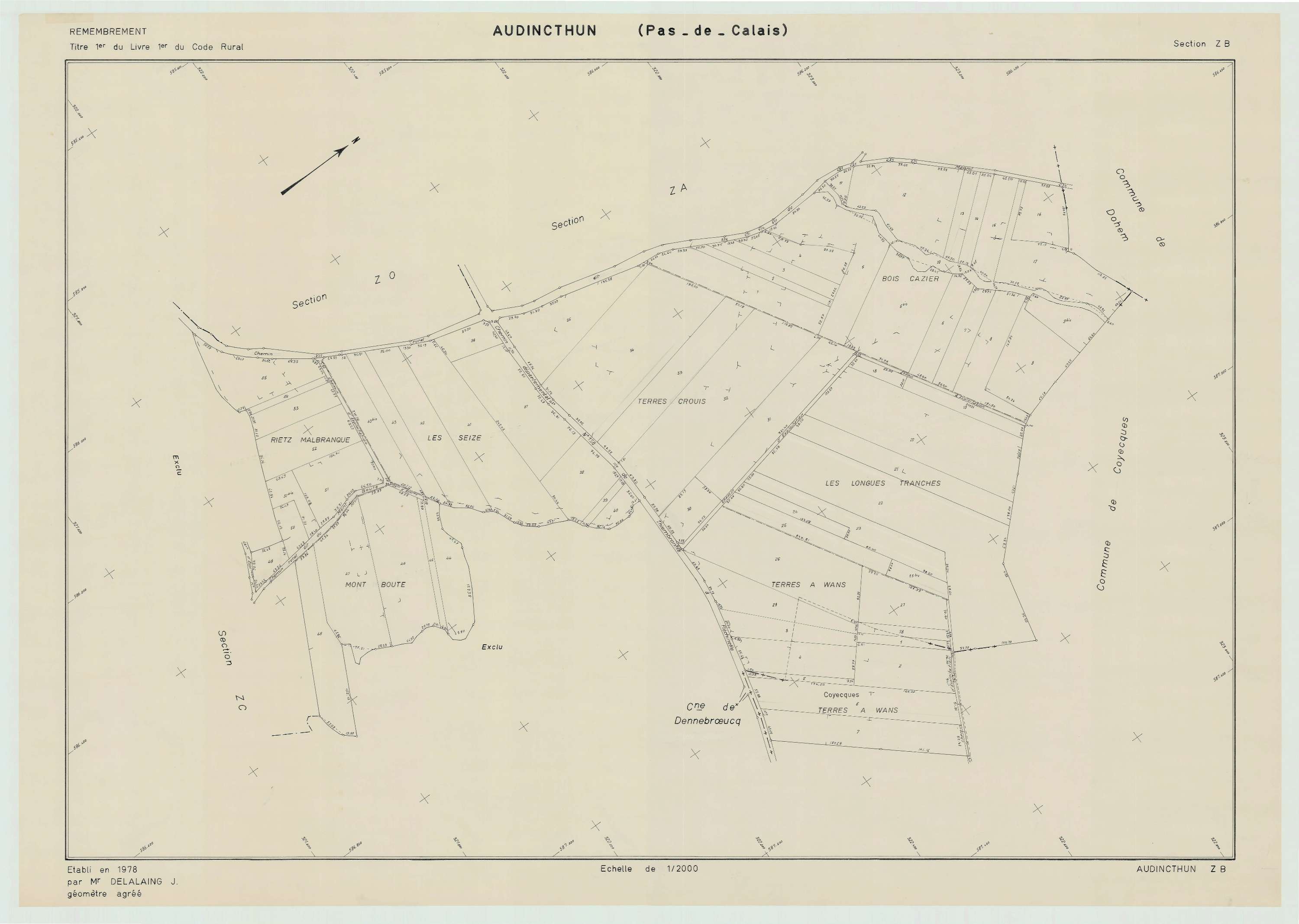Audincthun - Plan de remembrement : section ZB.