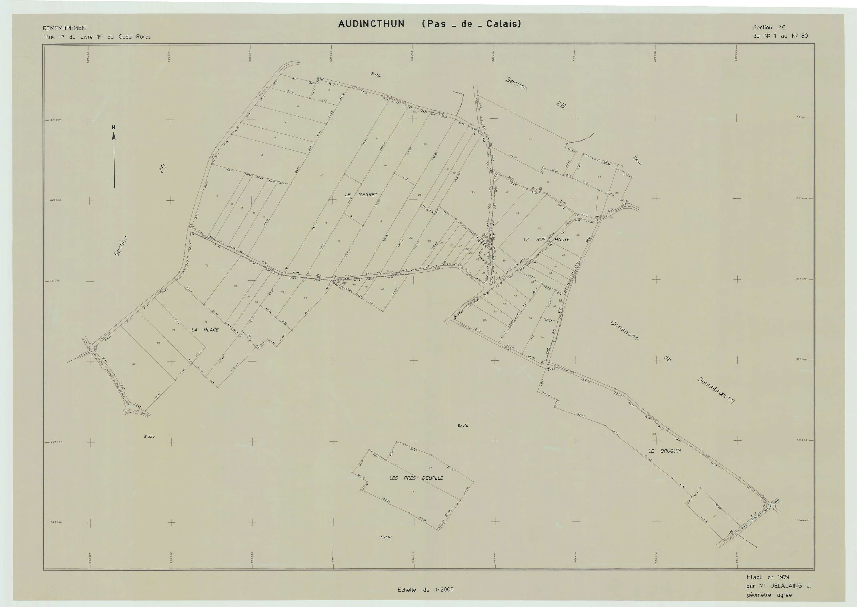 Audincthun - Plan de remembrement : section ZC.