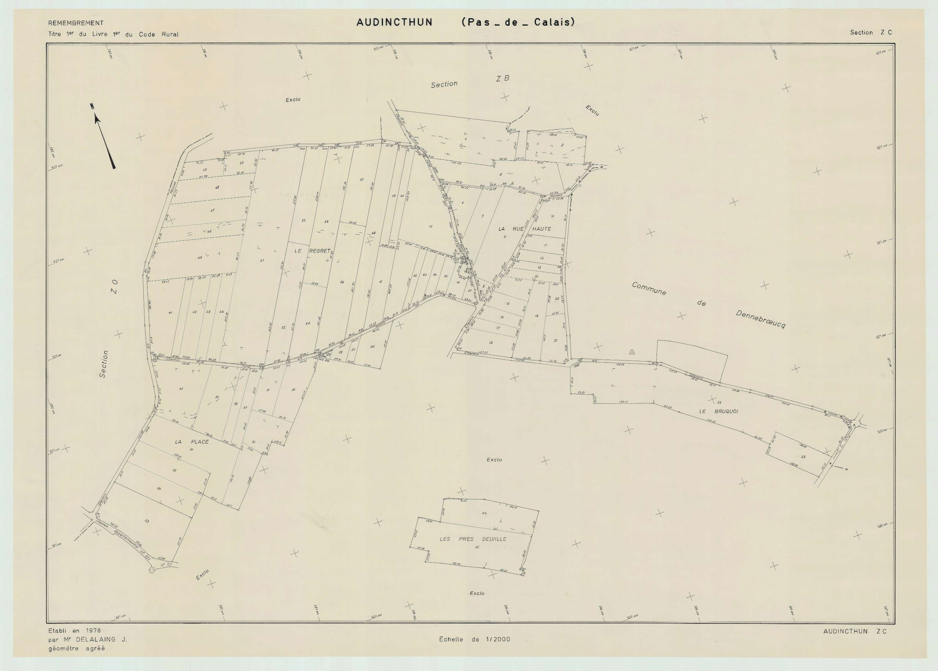 Audincthun - Plan de remembrement : section ZC.