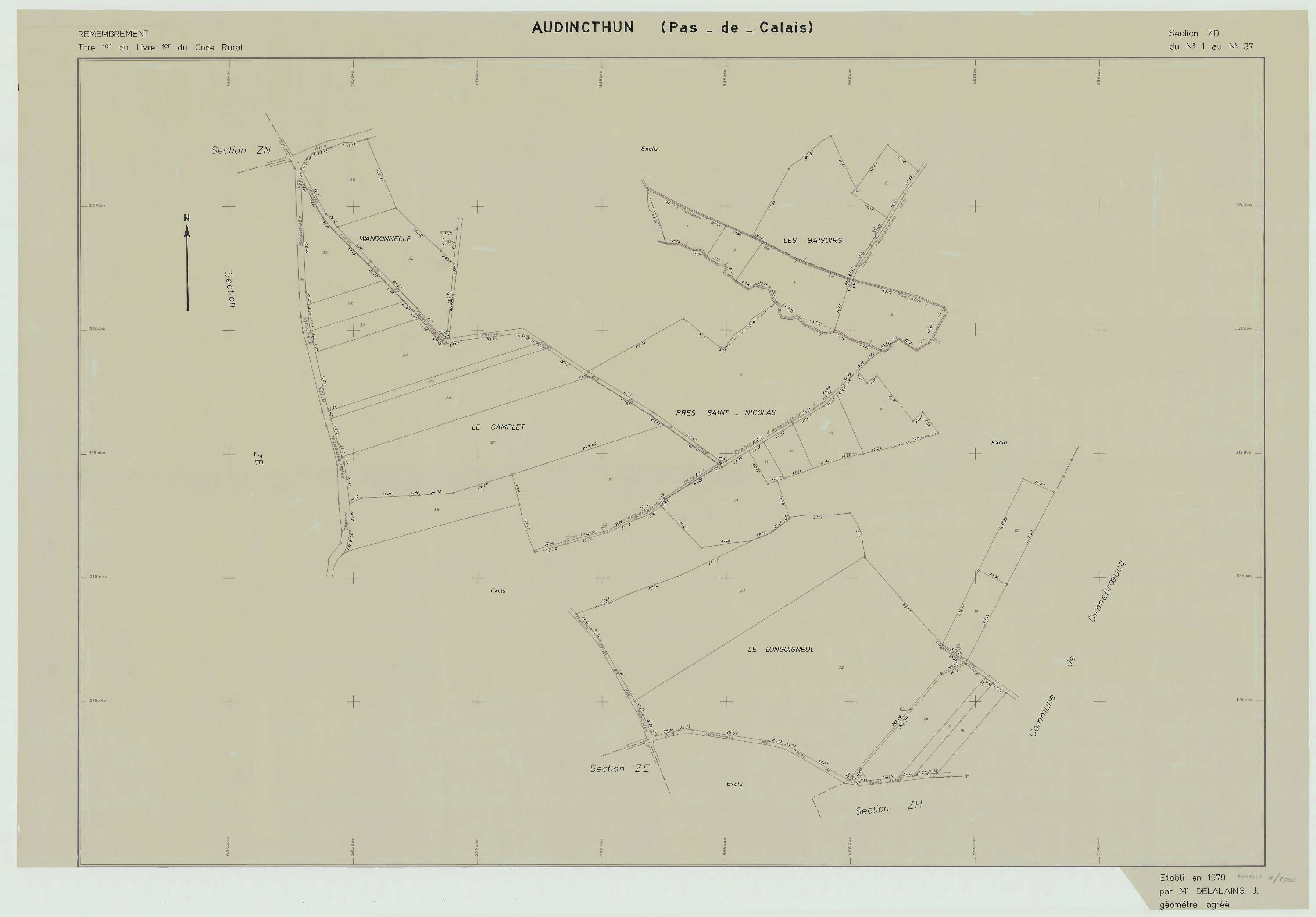 Audincthun - Plan de remembrement : section ZD.