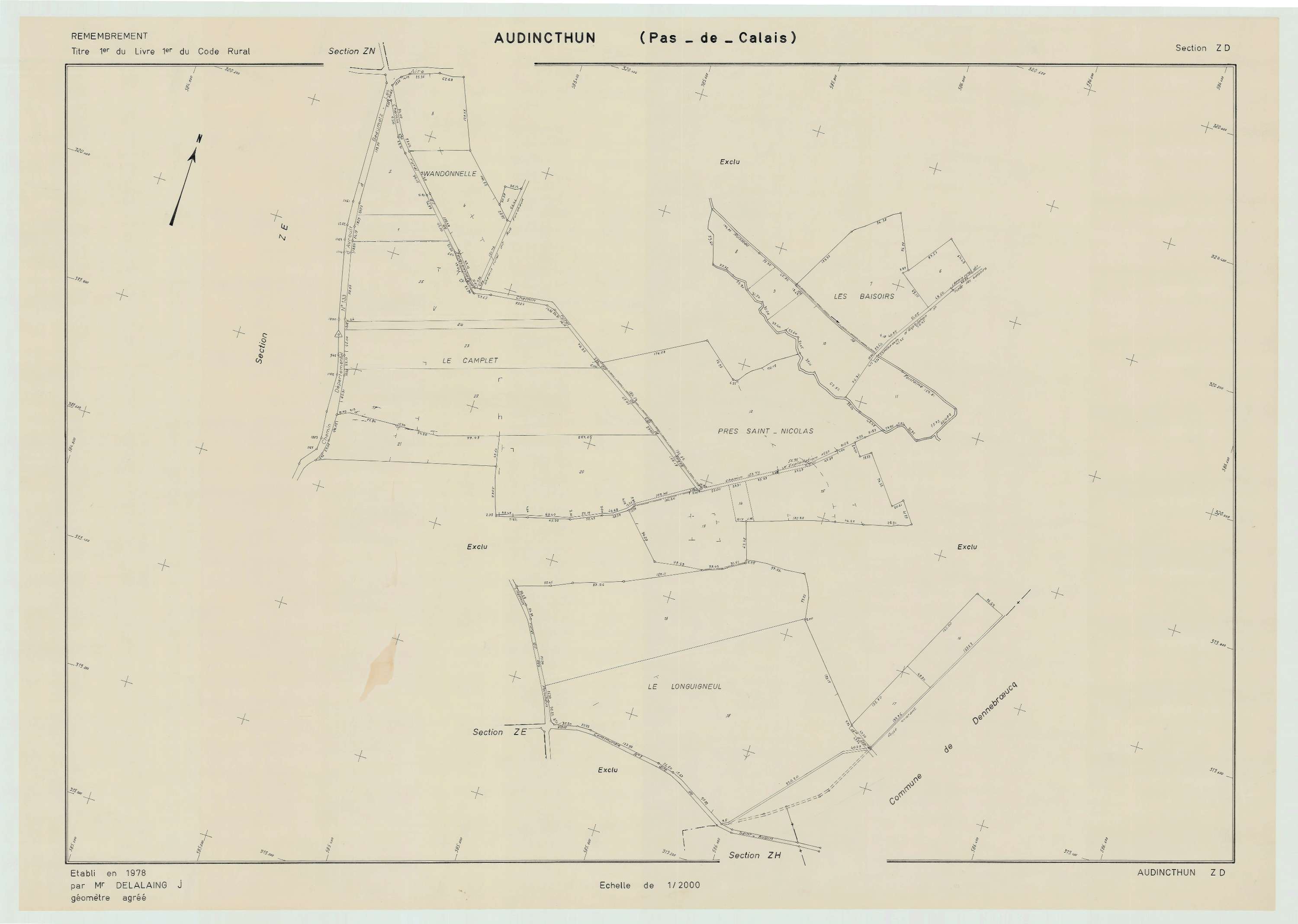 Audincthun - Plan de remembrement : section ZD.