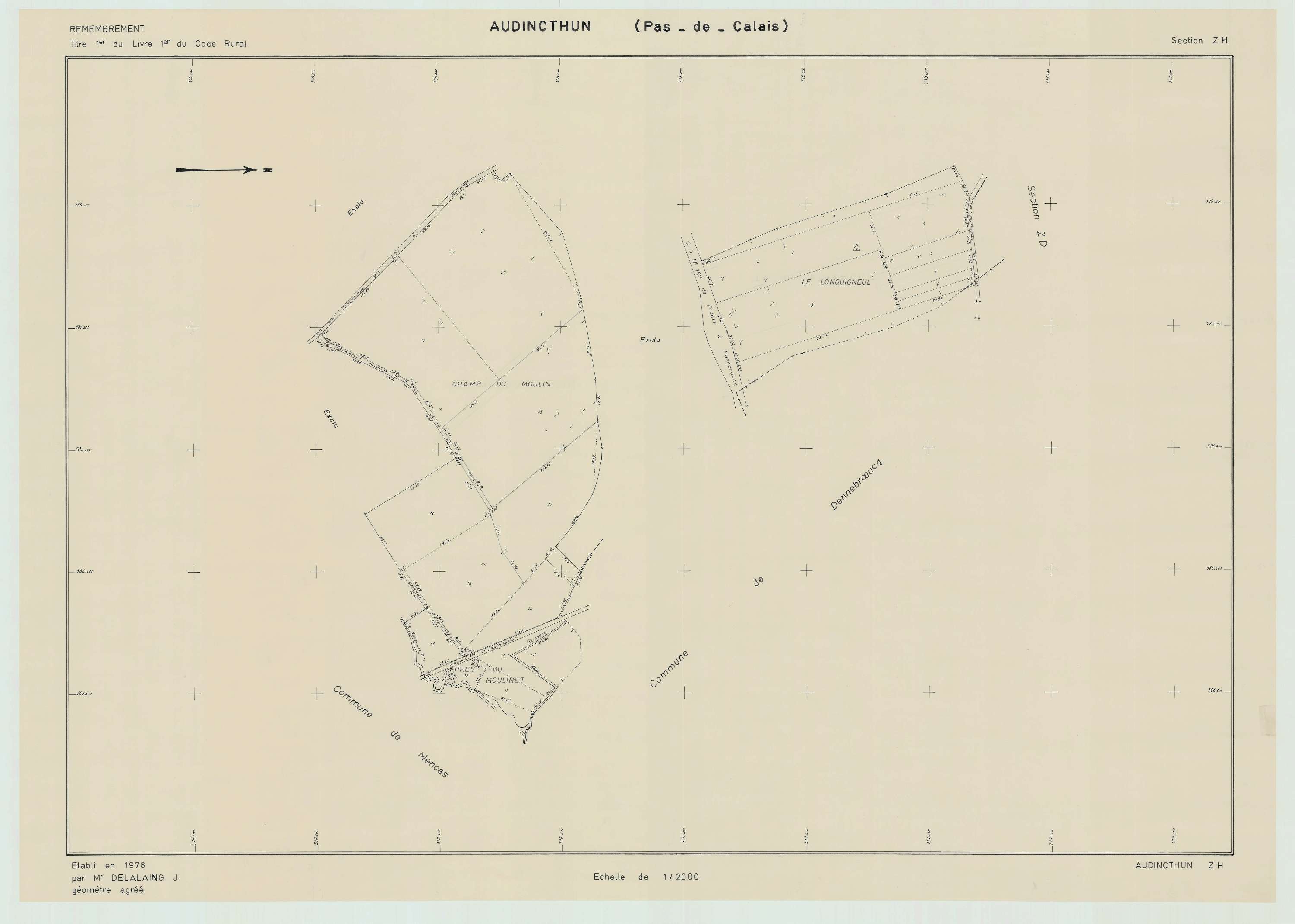 Audincthun - Plan de remembrement : section ZH.