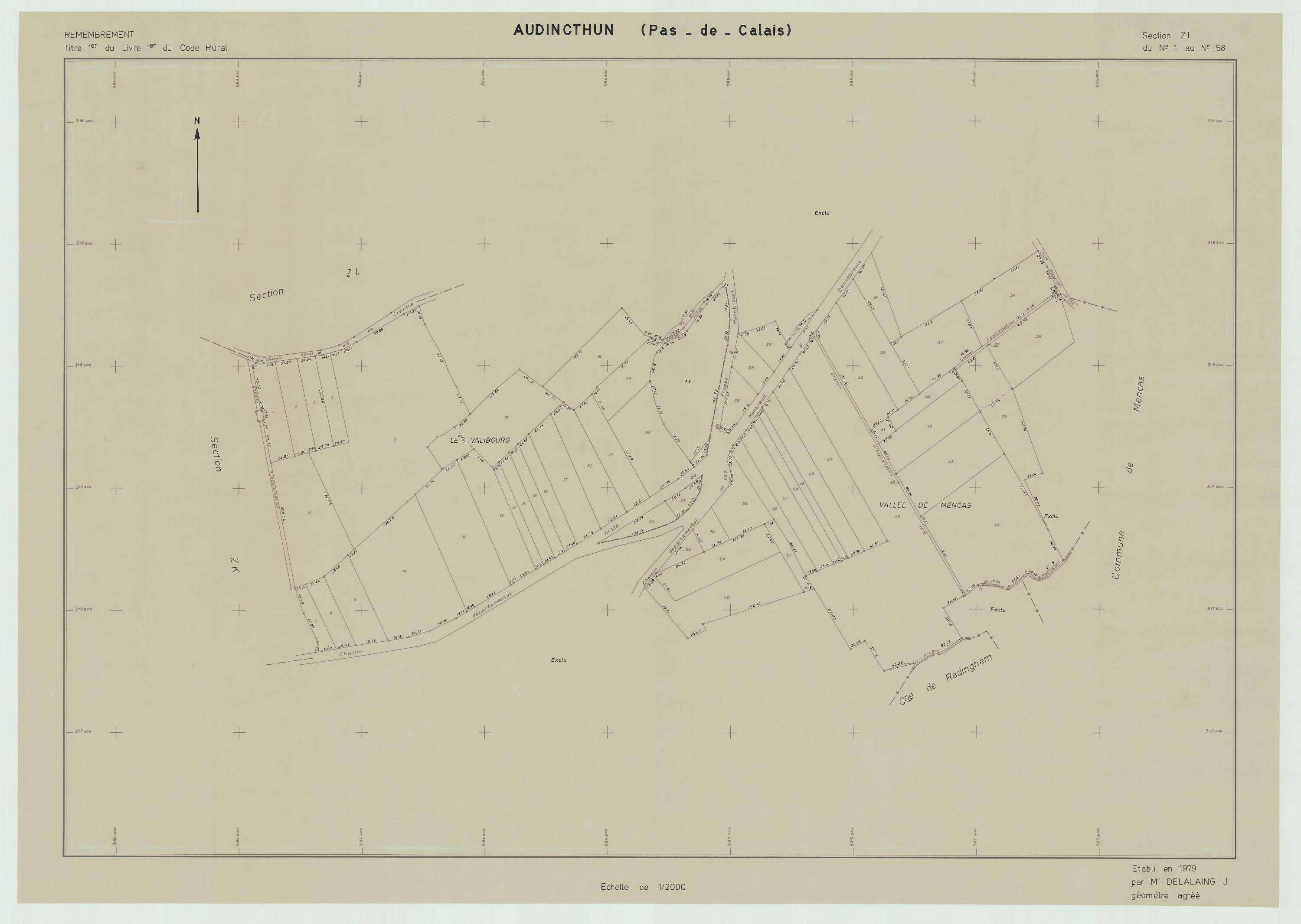 Audincthun - Plan de remembrement : section ZI.