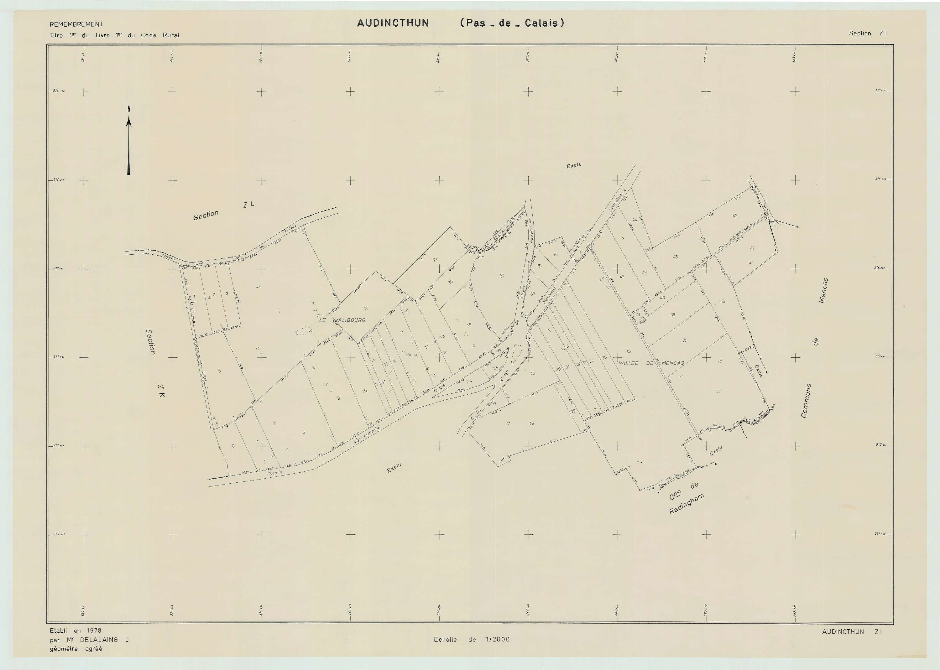 Audincthun - Plan de remembrement : section ZI.