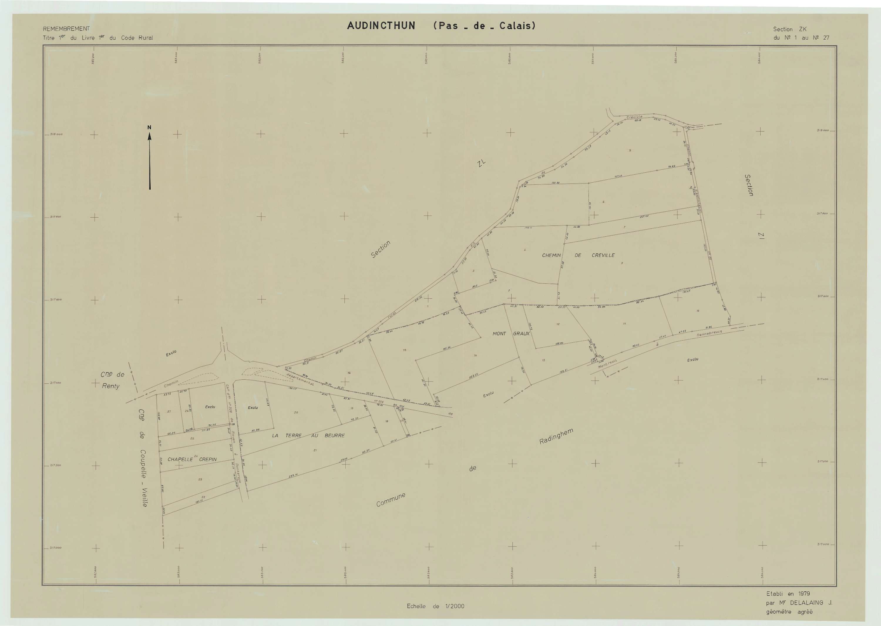 Audincthun - Plan de remembrement : section ZK.