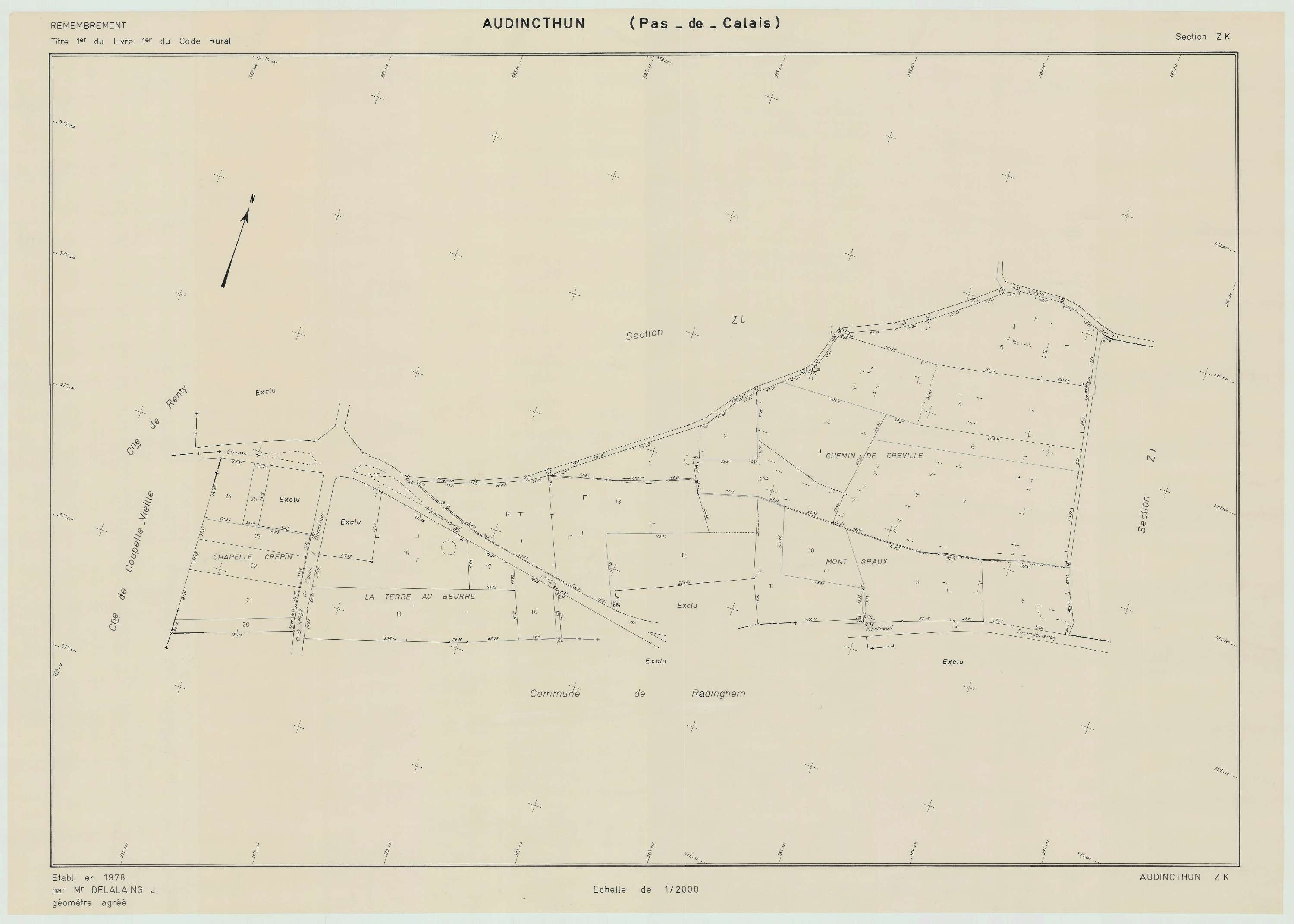 Audincthun - Plan de remembrement : section ZK.