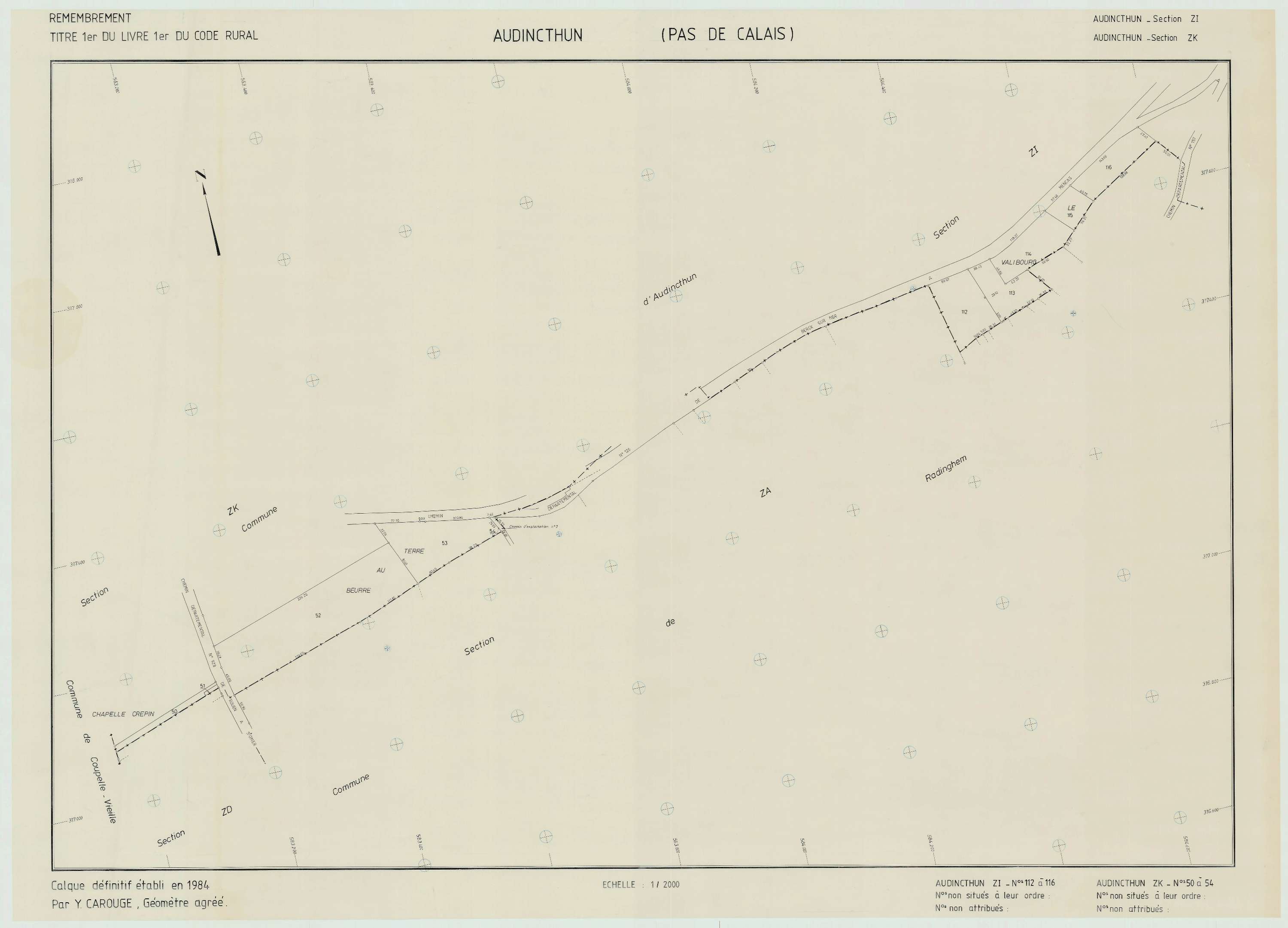 Audincthun - Plan de remembrement : section ZK.