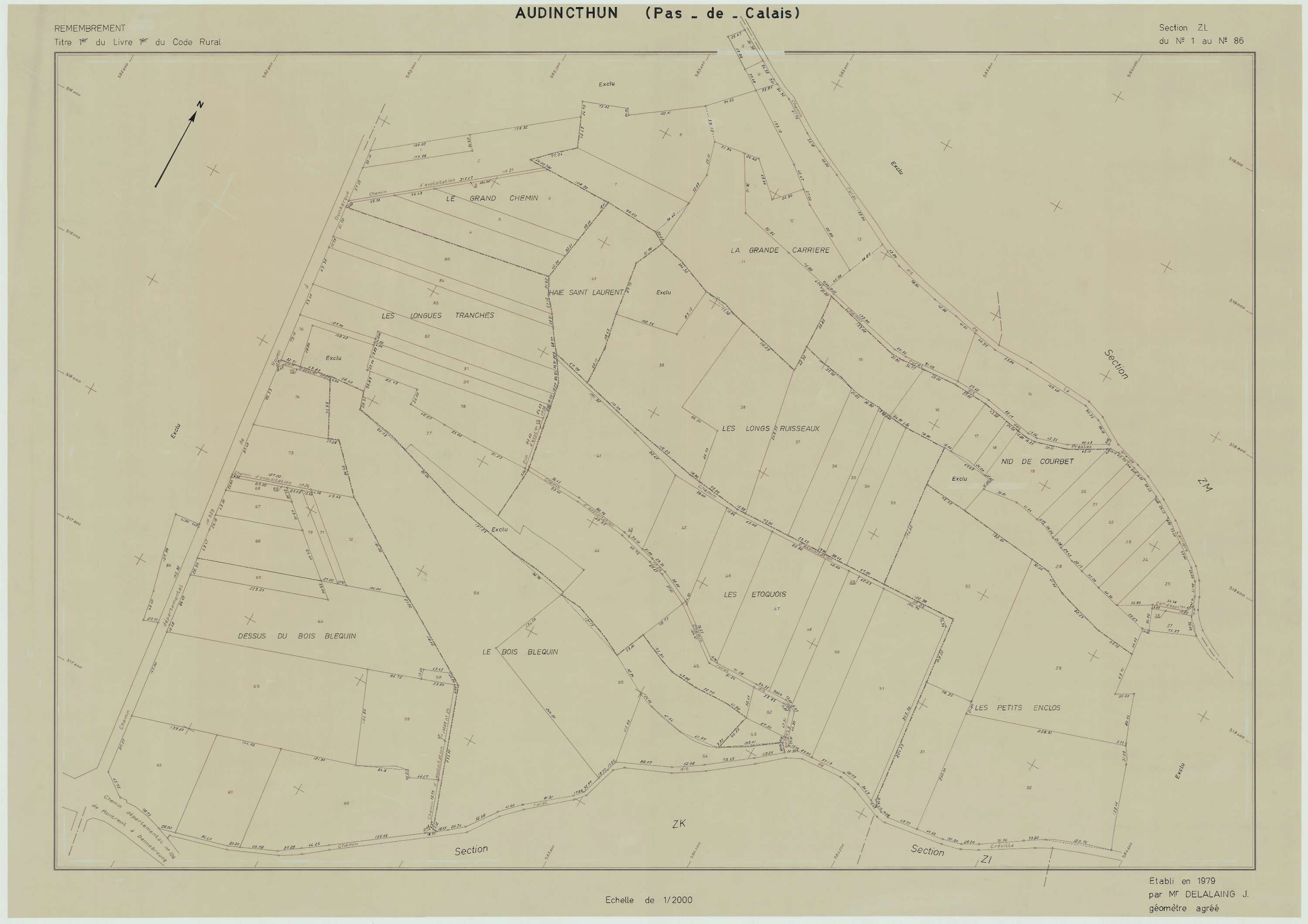 Audincthun - Plan de remembrement : section ZL.