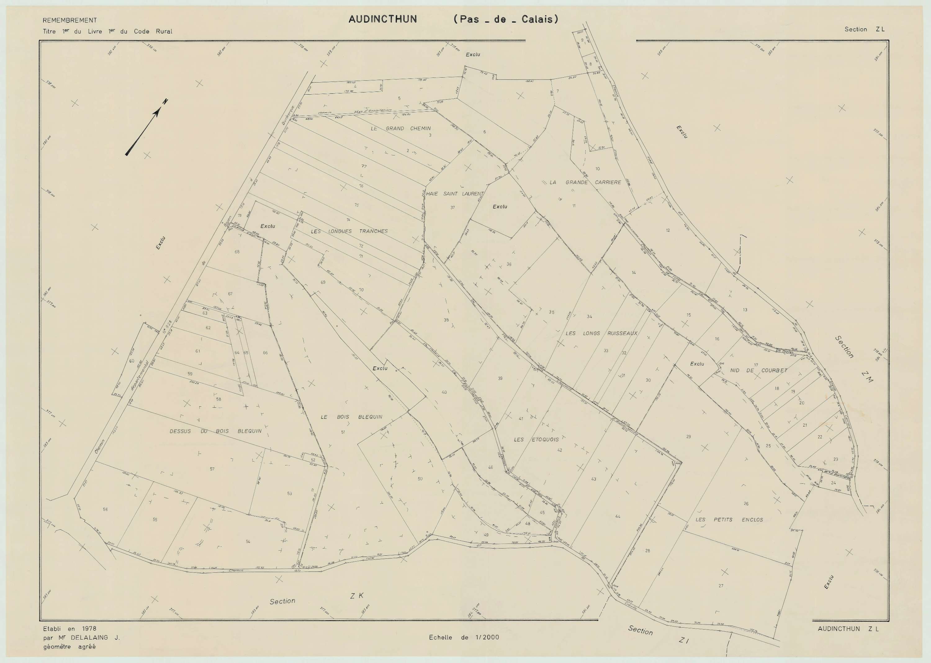Audincthun - Plan de remembrement : section ZL.