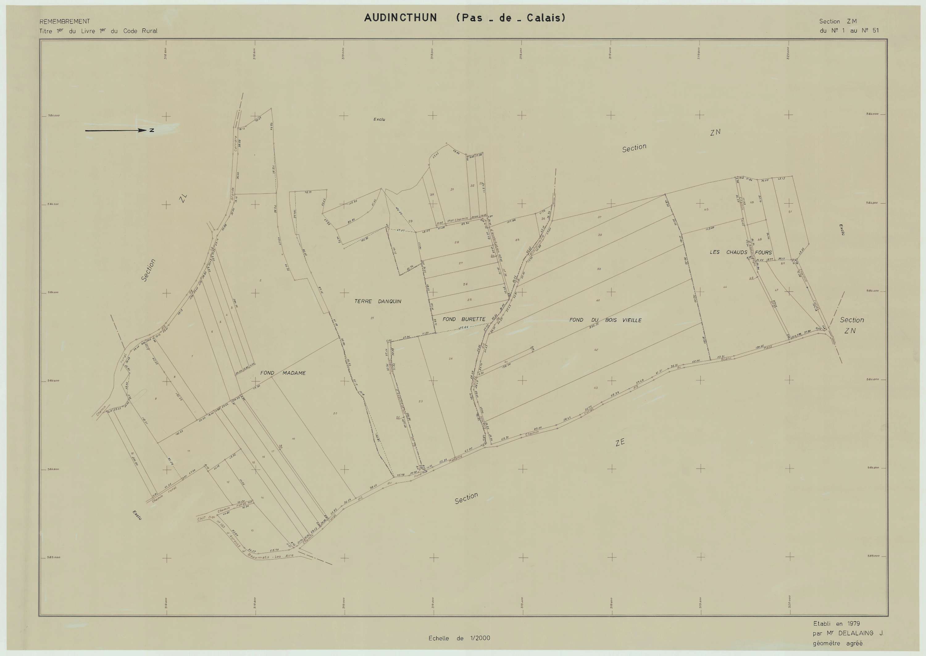 Audincthun - Plan de remembrement : section ZM.