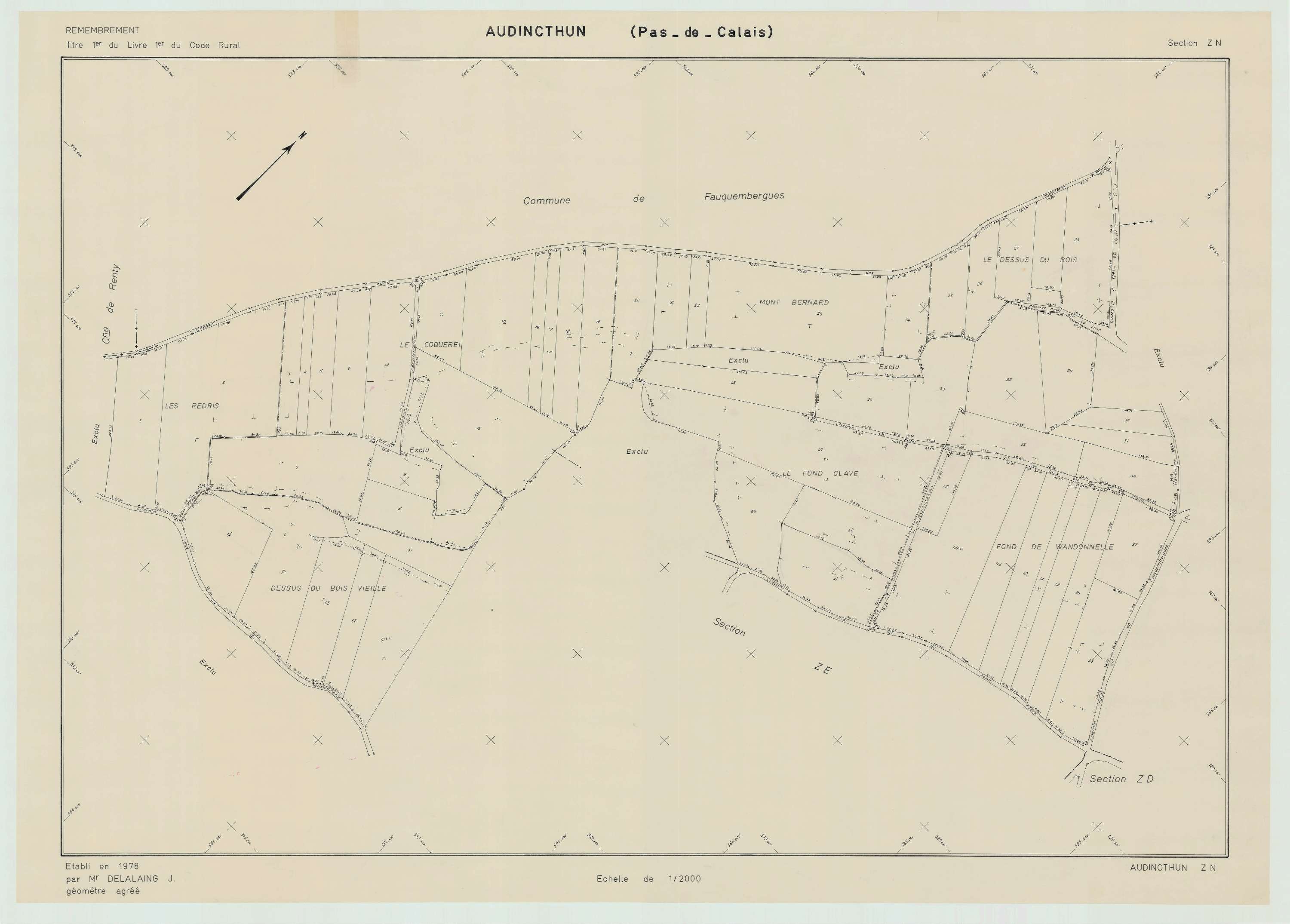 Audincthun - Plan de remembrement : section ZN.