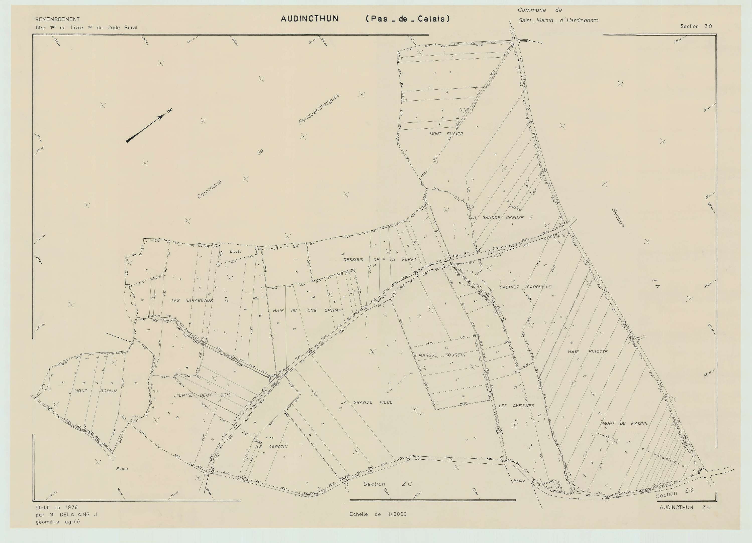 Audincthun - Plan de remembrement : section ZO.