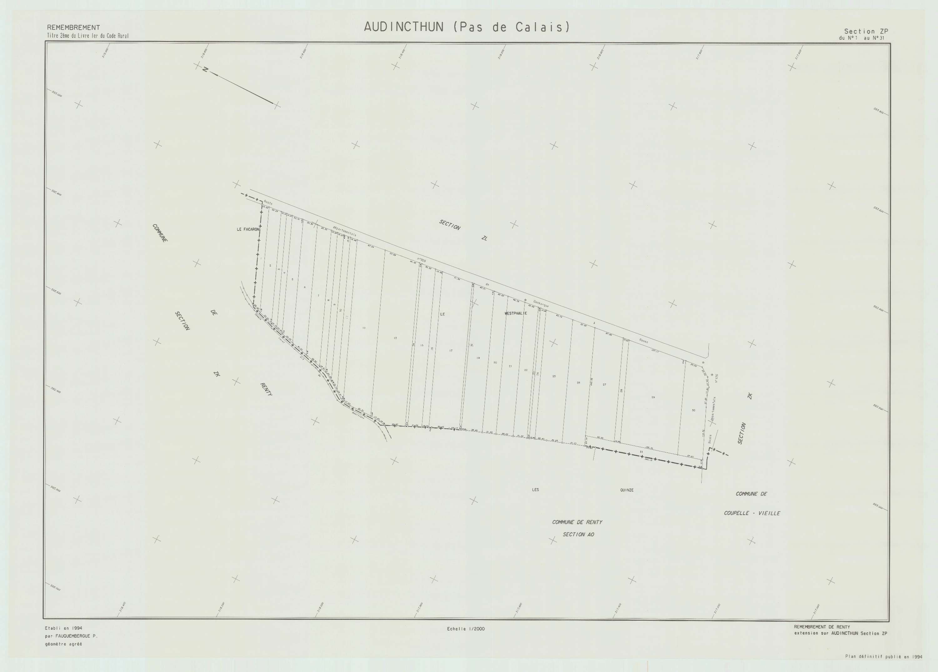 Audincthun - Plan de remembrement : section ZP.