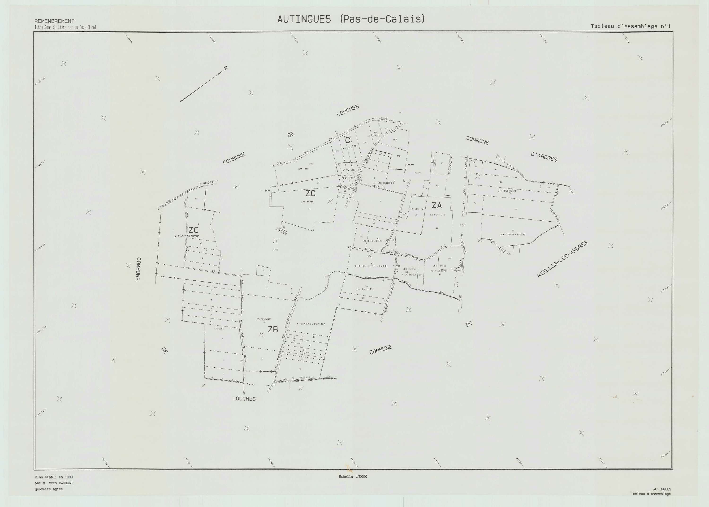 Autingues - Plan cadastral : tableau d'assemblage postérieur au remembrement.