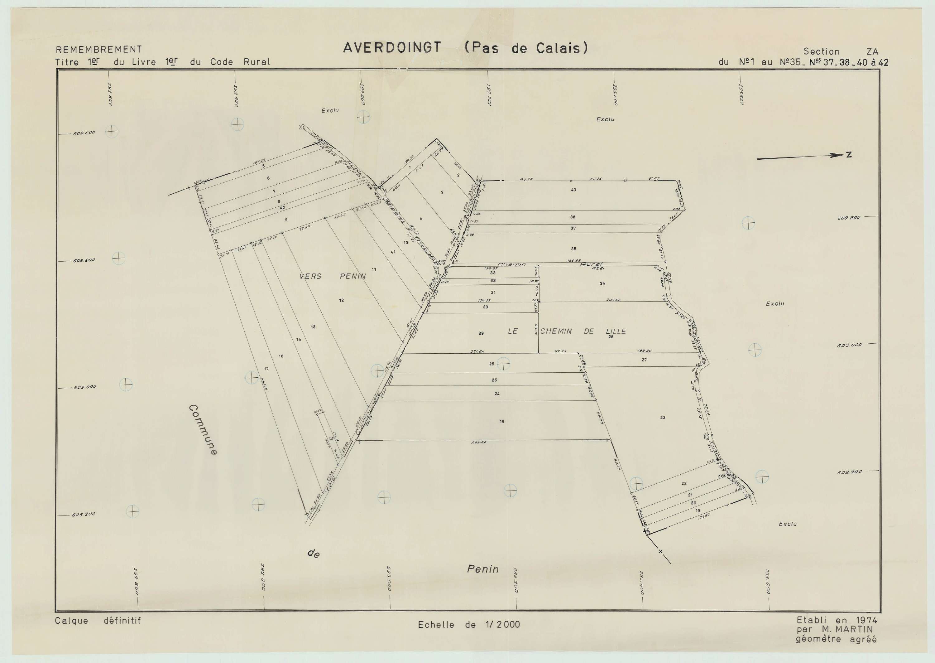 Averdoingt - Plan de remembrement : section ZA.