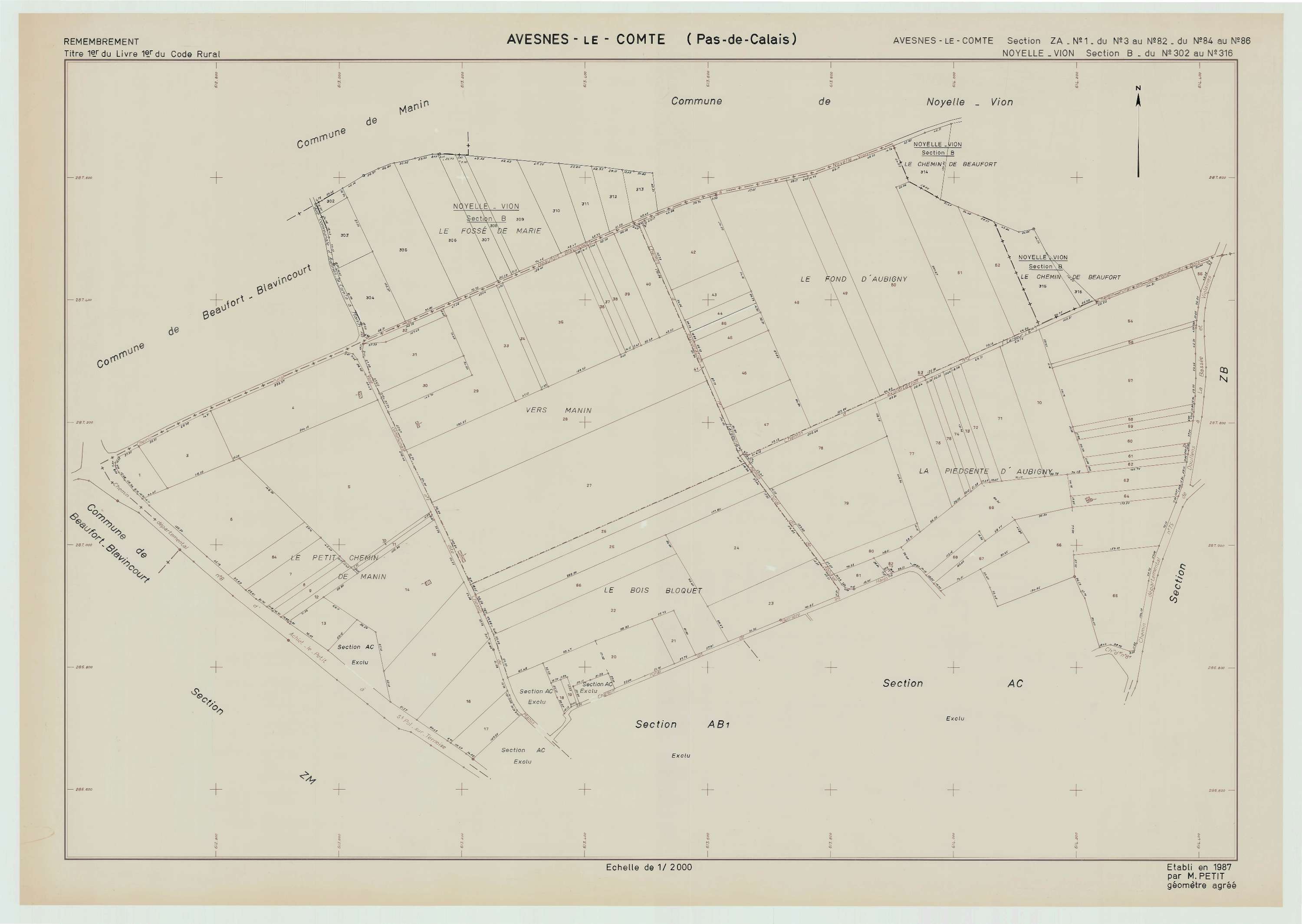Avesnes-le-Comte - Plan de remembrement : section ZA.